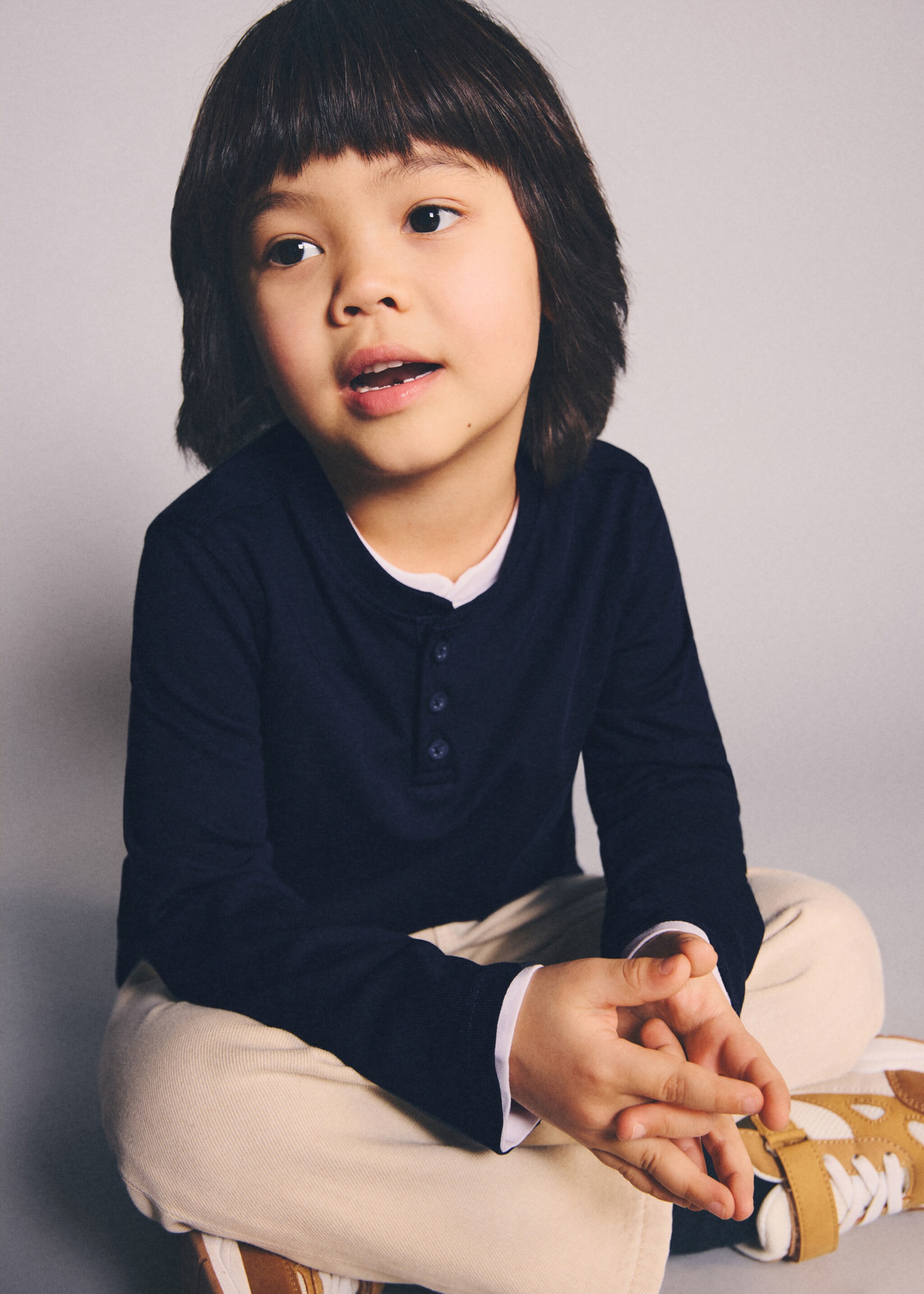 تي شيرت قطني بأكمام طويلة - رؤية عامة, أزرق غامق. Ref: 17044421-00.