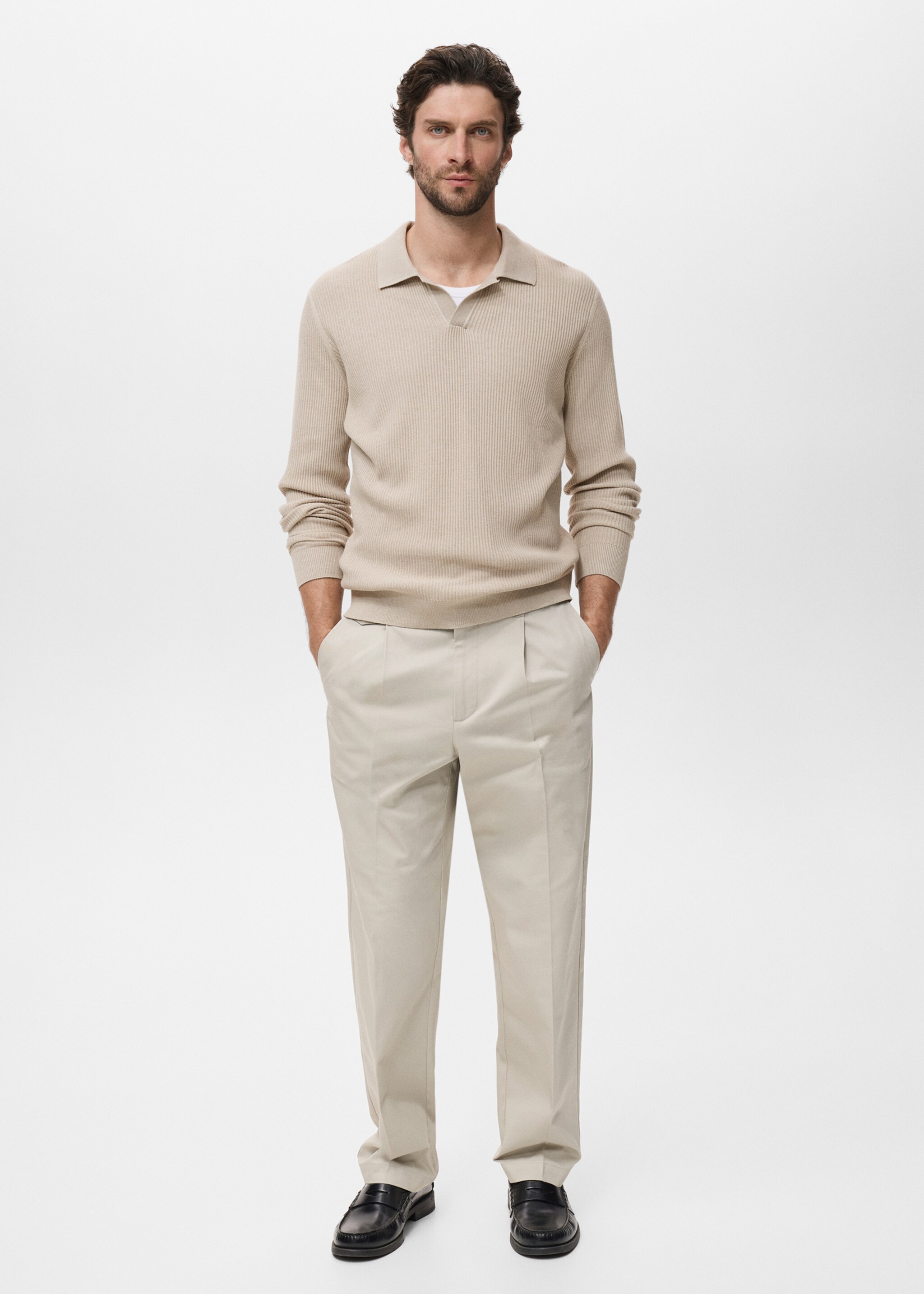 Cotton-blend ribbed polo sweater - General plane