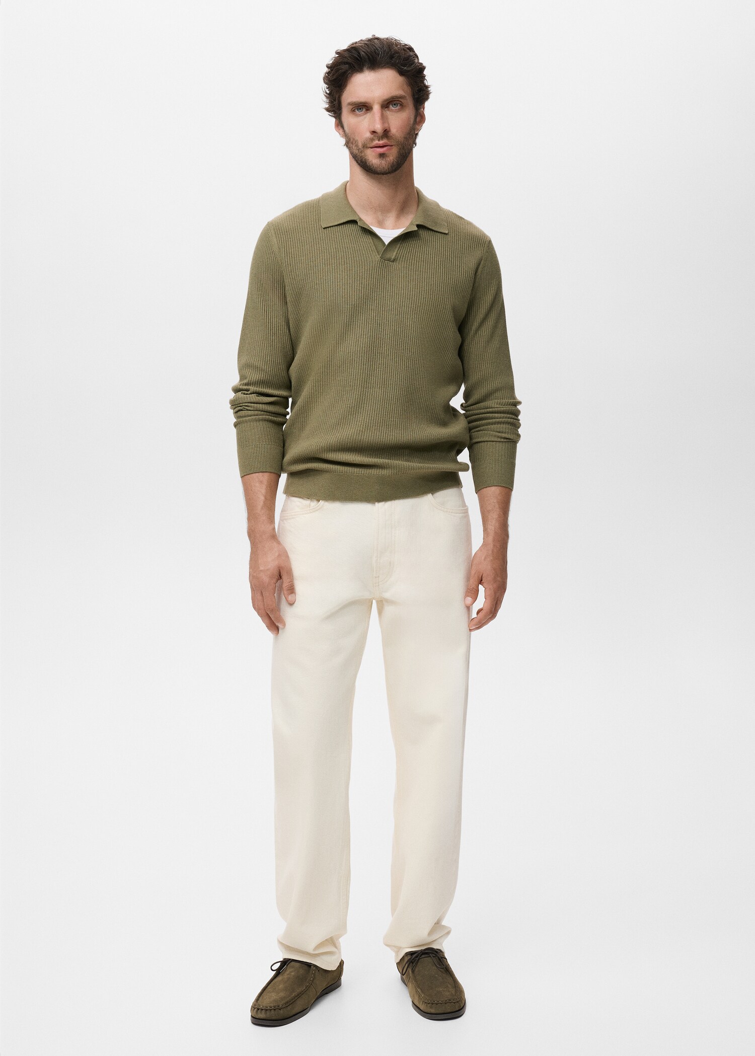 Cotton-blend ribbed polo sweater - General plane
