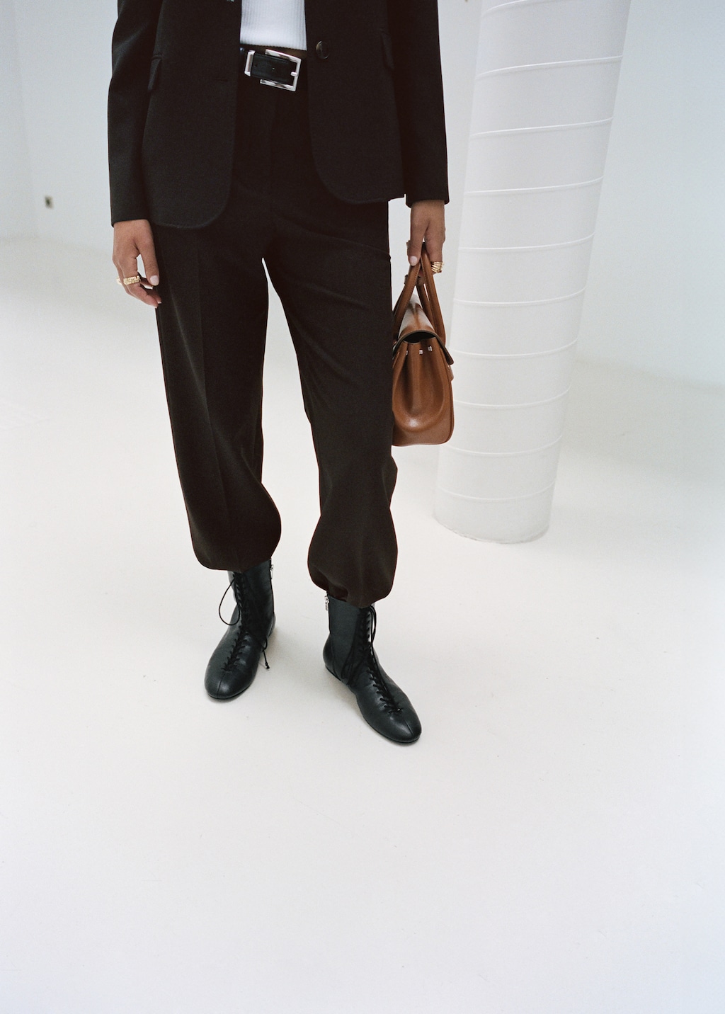 Lace-up leather ankle boots