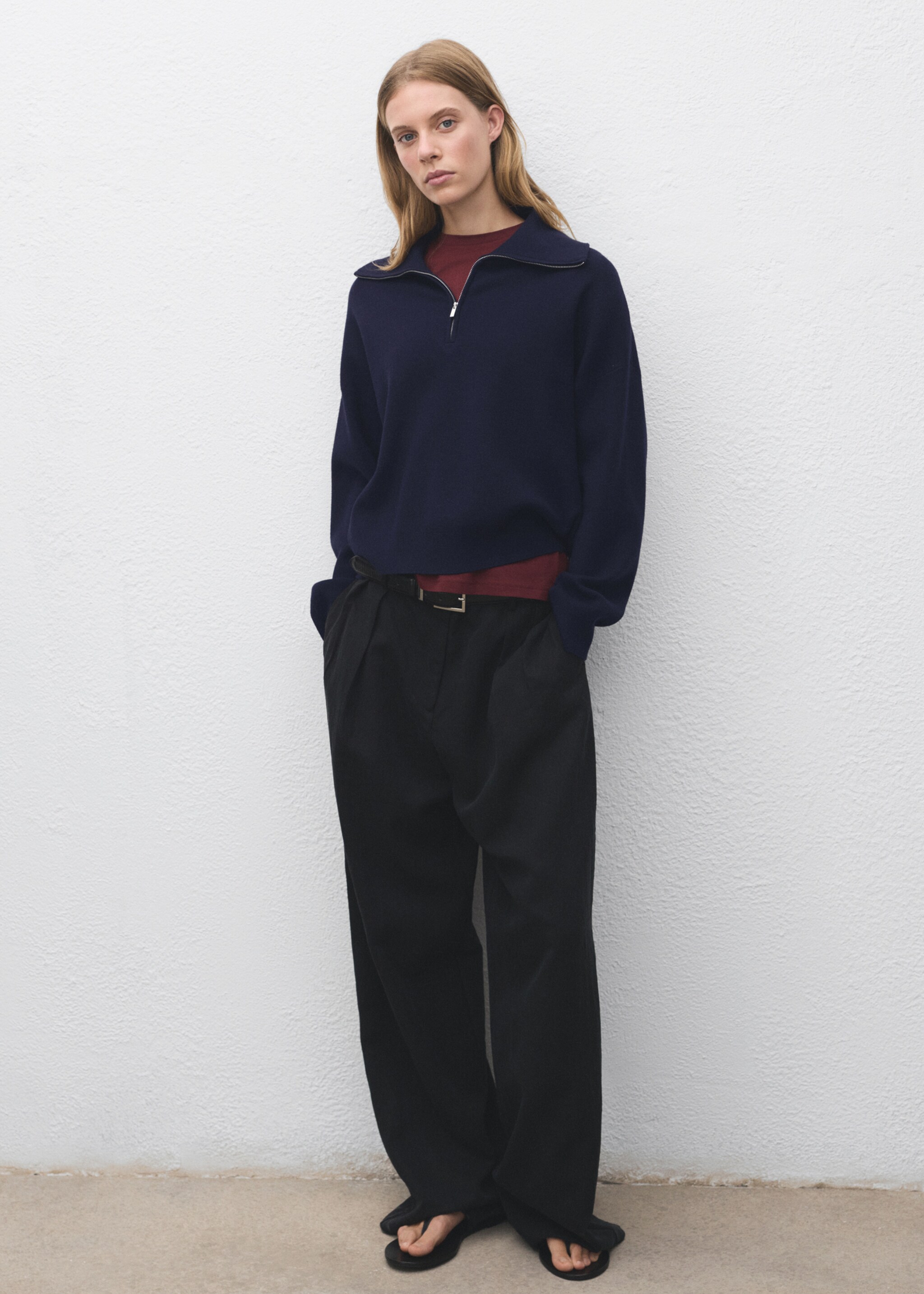 Knitted sweater with zip collar - General plane, Navy. Ref: 17044783-00.