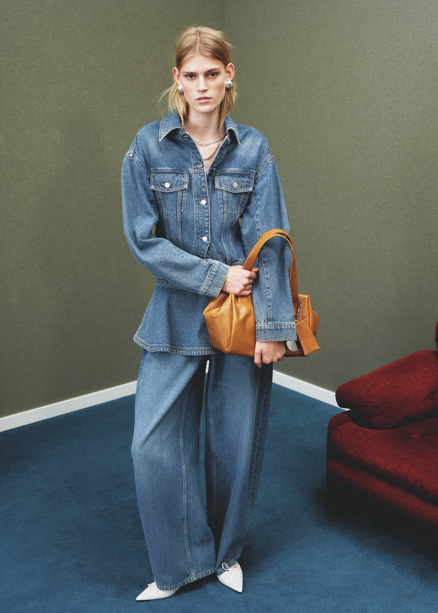 Veste jean cintrée à poches - Plan général