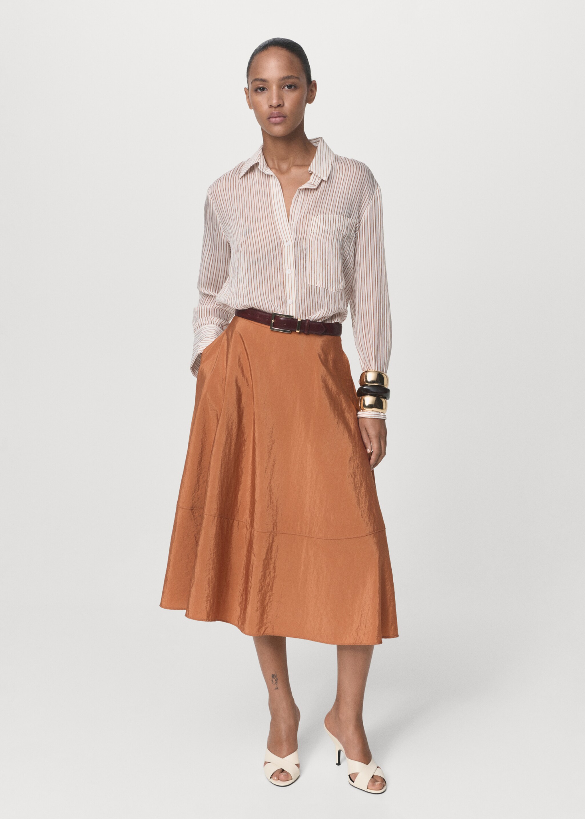 Midi satin skirt - General plane, Caramel. Ref: 17044789-00.