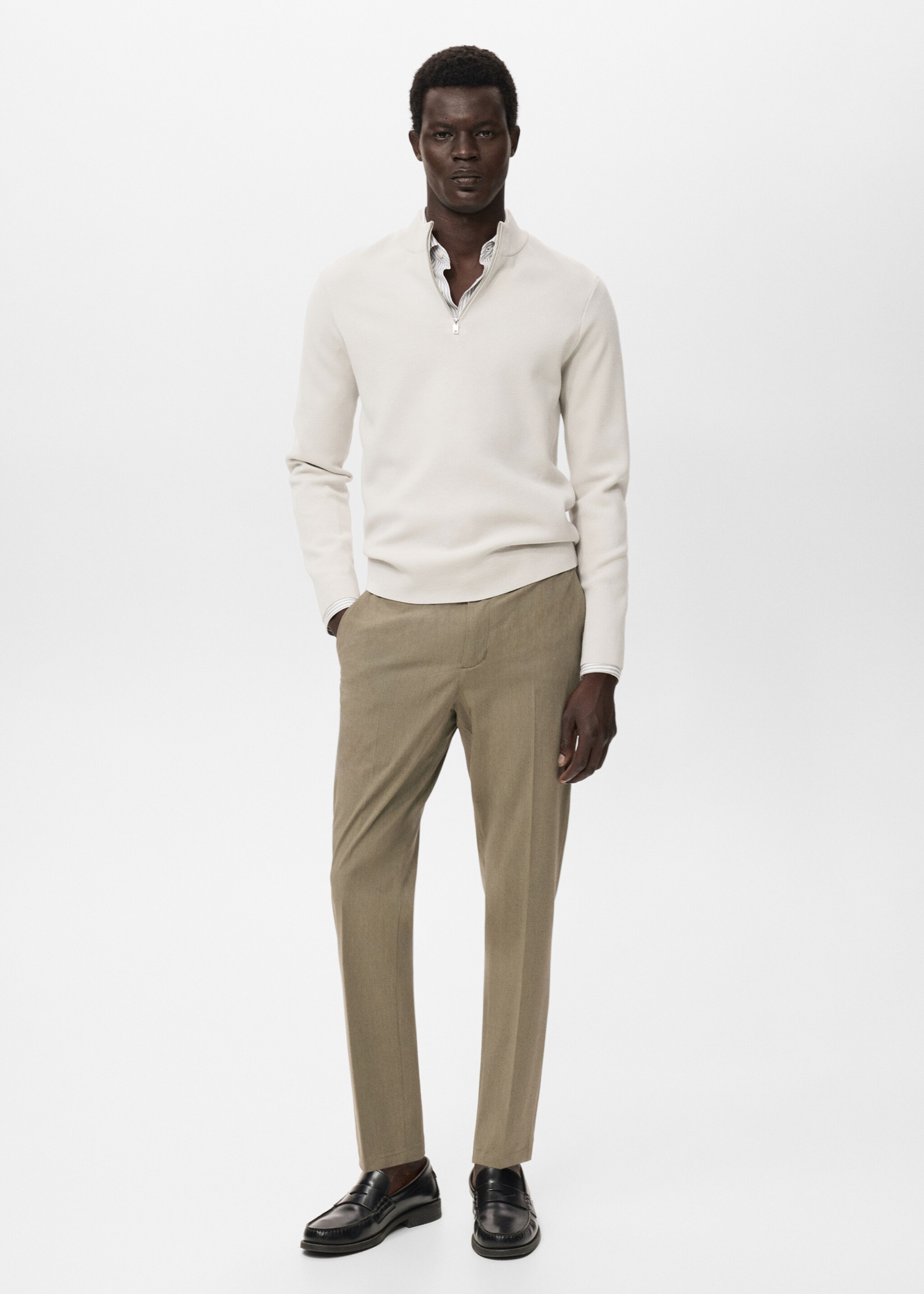 Stretch fabric slim-fit trousers - General plane, Khaki. Ref: 17045140-00.