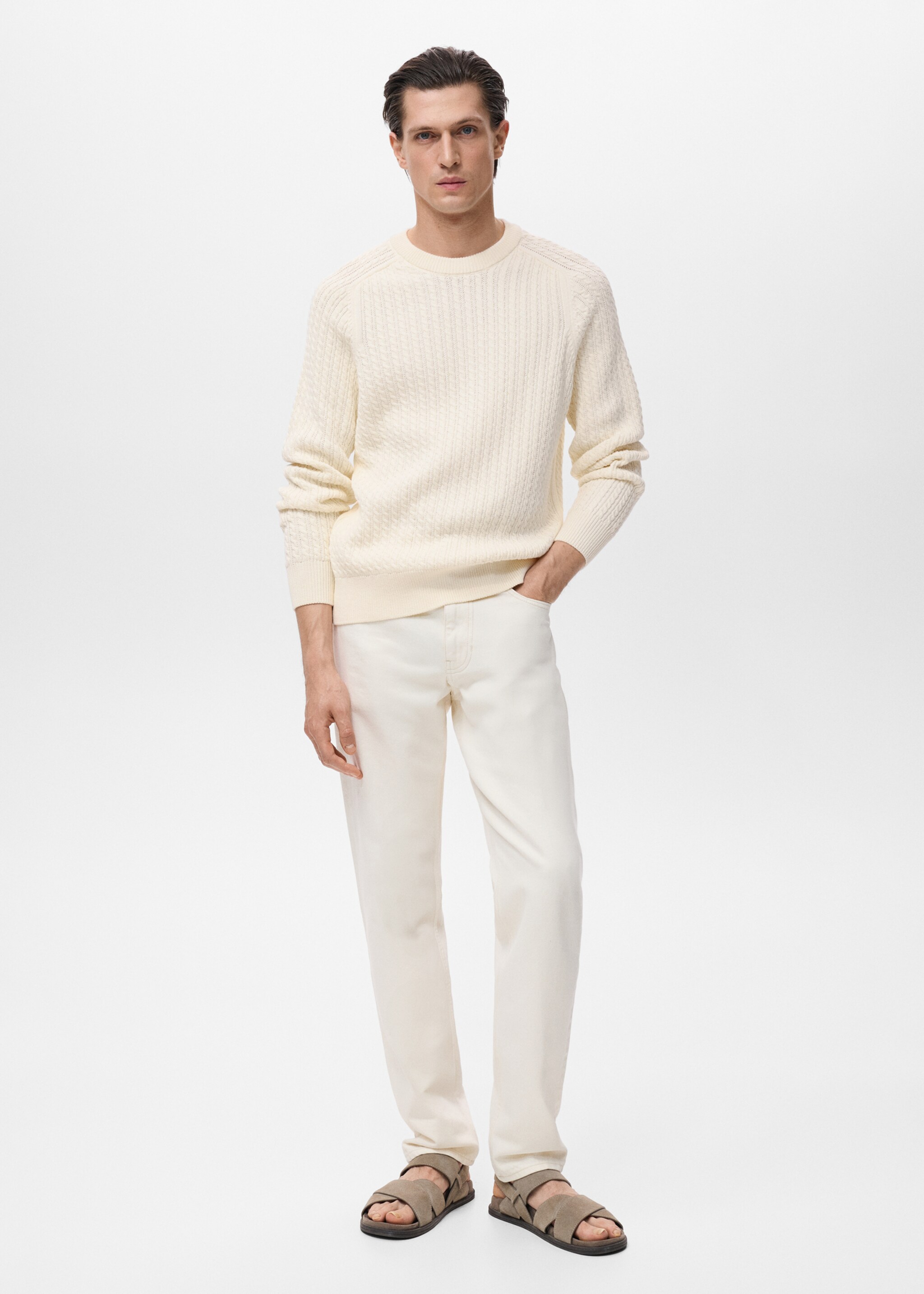 Pull 100 % coton tressé - Plan général, Blanc cassé. Ref: 17045150-00.