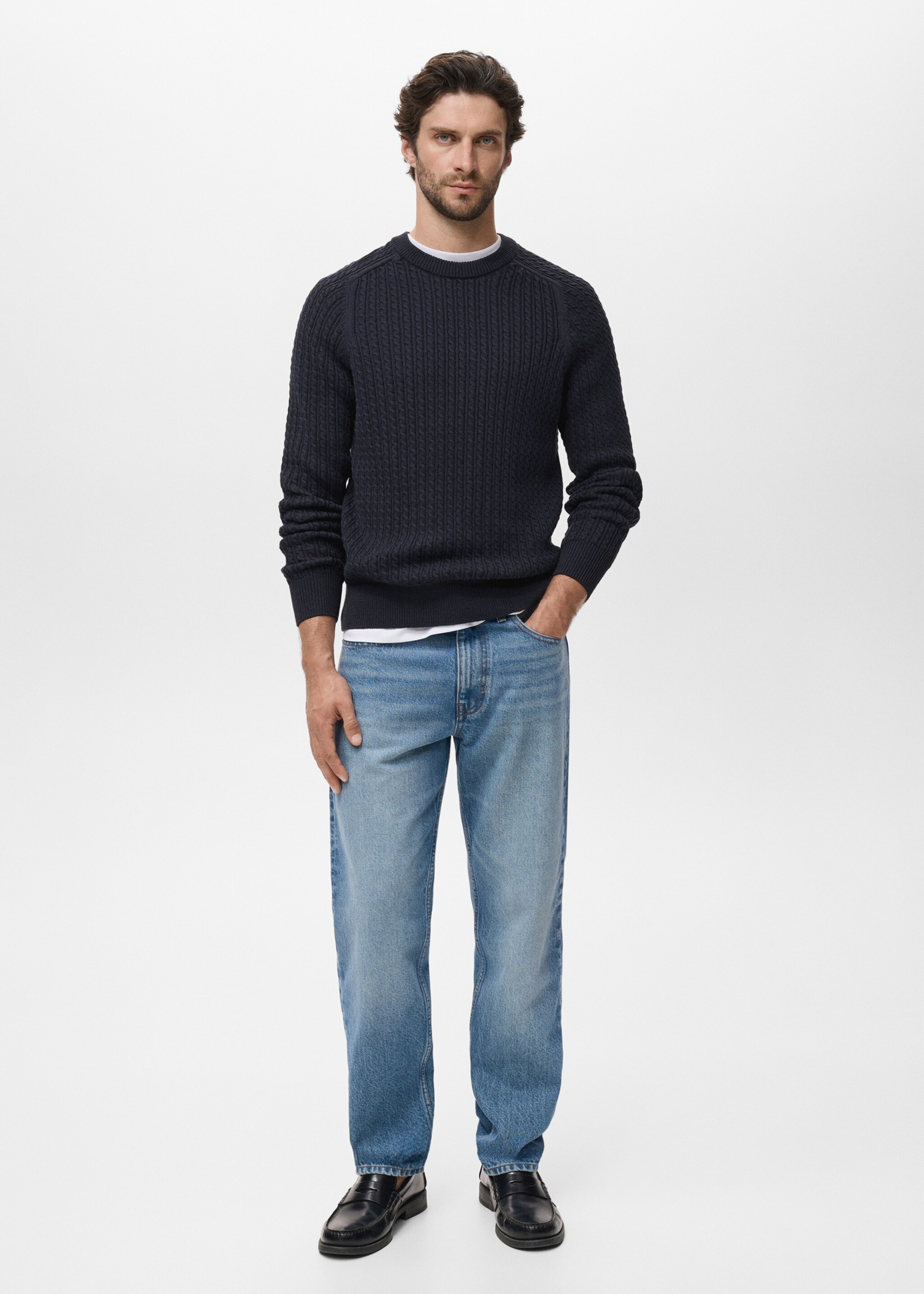 Pull 100 % coton tressé - Plan général, Bleu marine. Ref: 17045150-00.