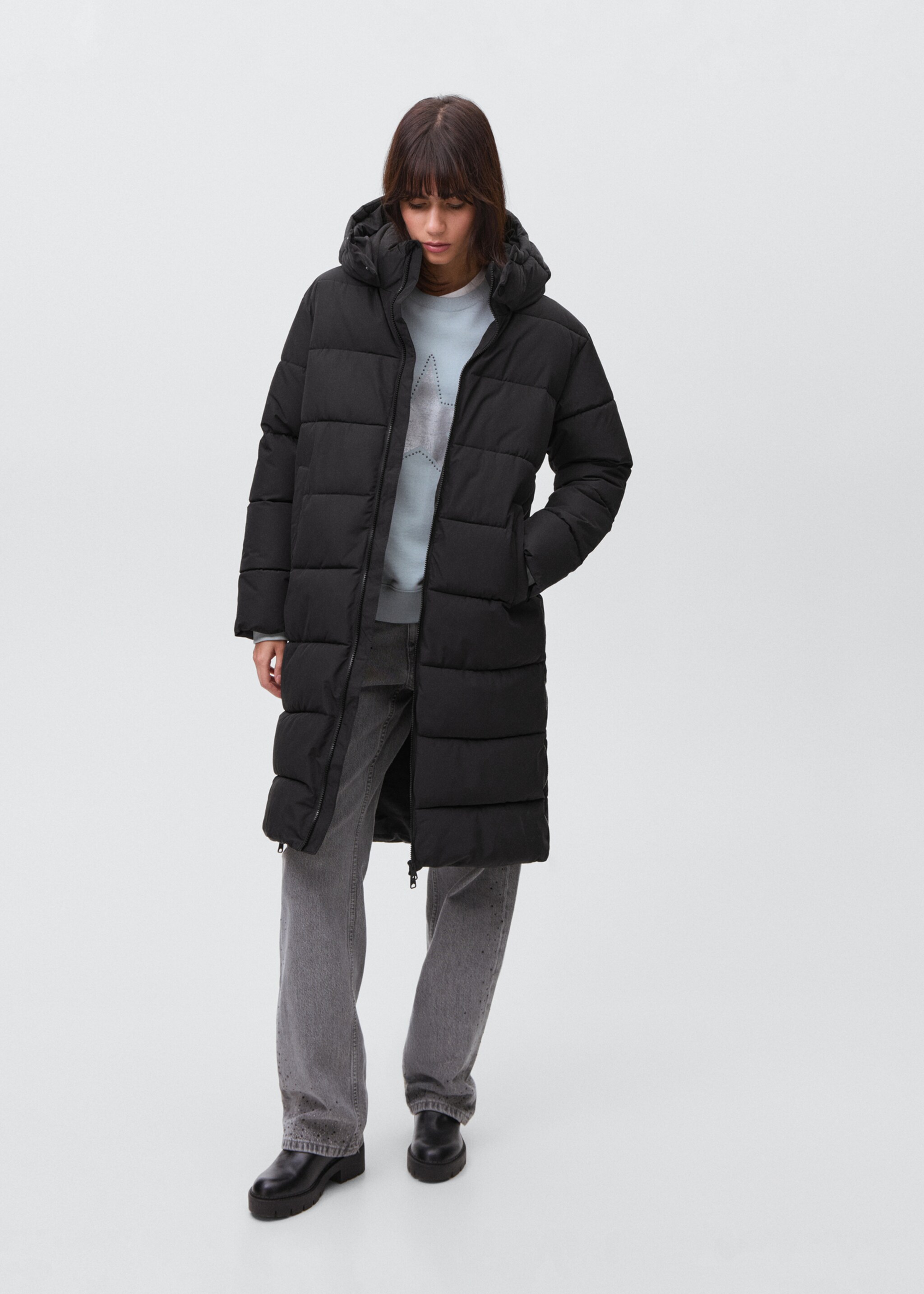 Quilted long coat - General plane, Black. Ref: 17045783-00.