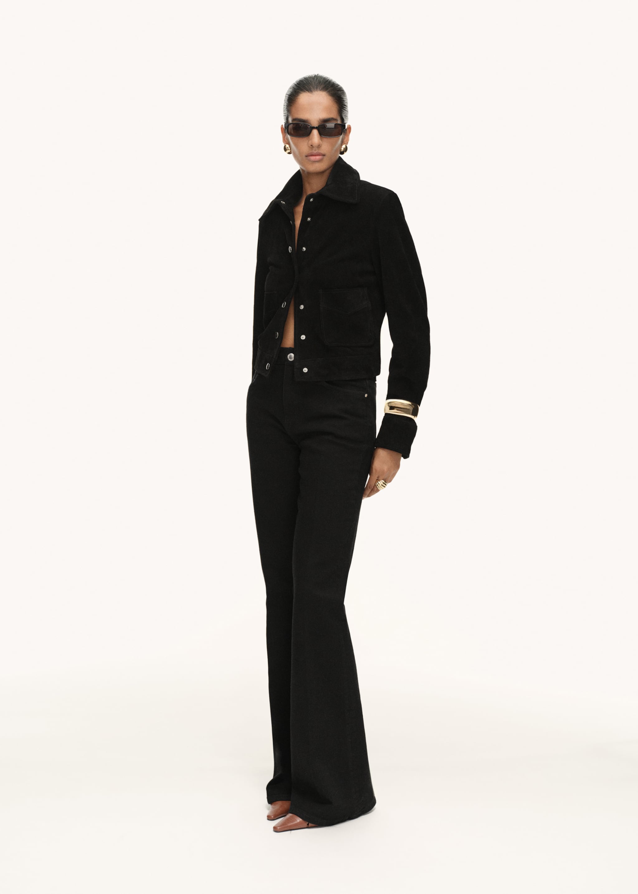 Suede leather jacket with buttons - General plane, Black. Ref: 17045788-00.