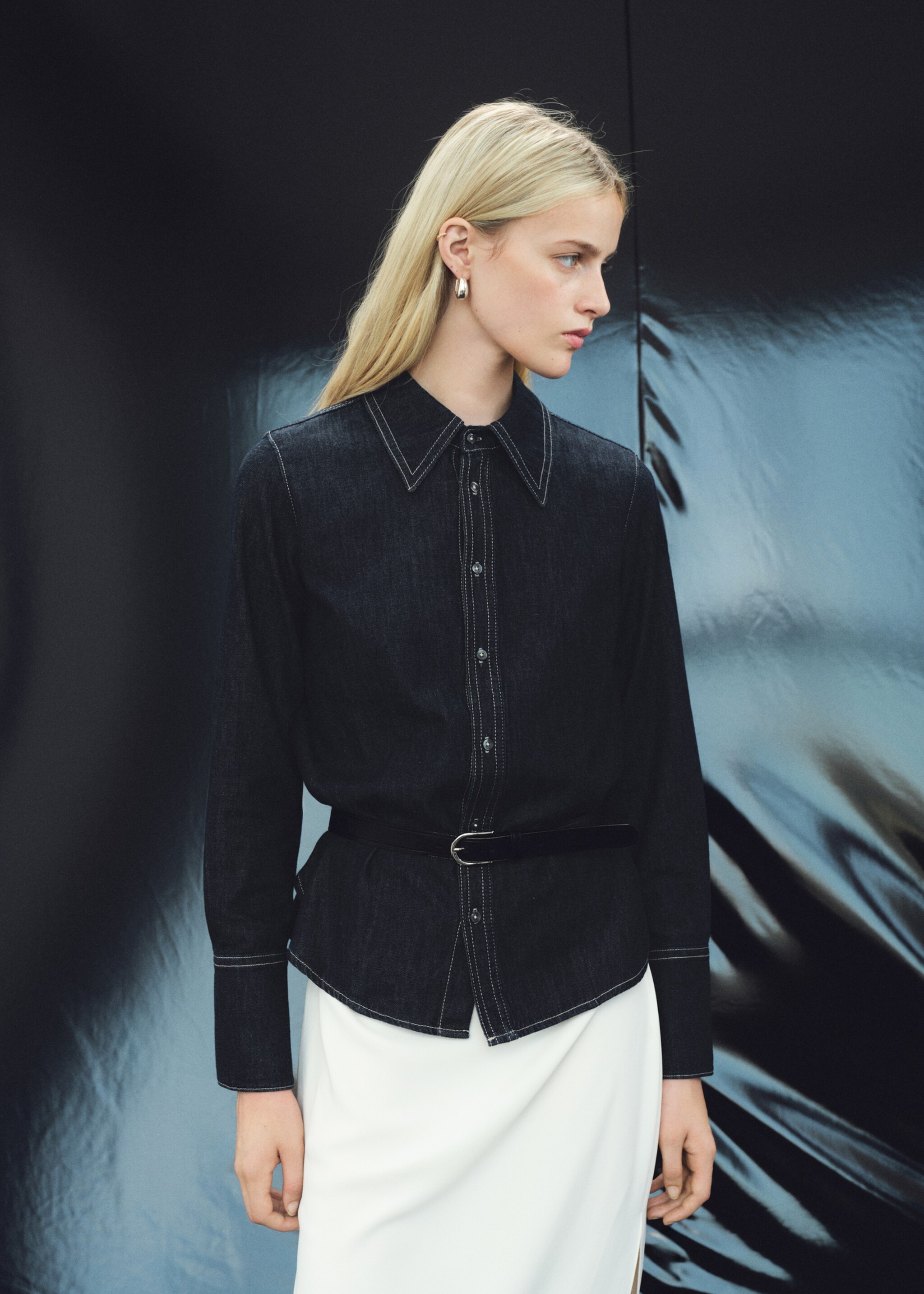 Denim shirt with seams - General plane, Open Blue. Ref: 17045815-00.