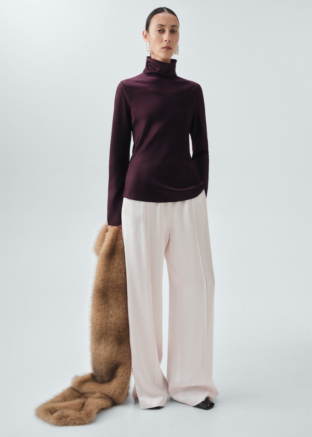 High collar satin blouse