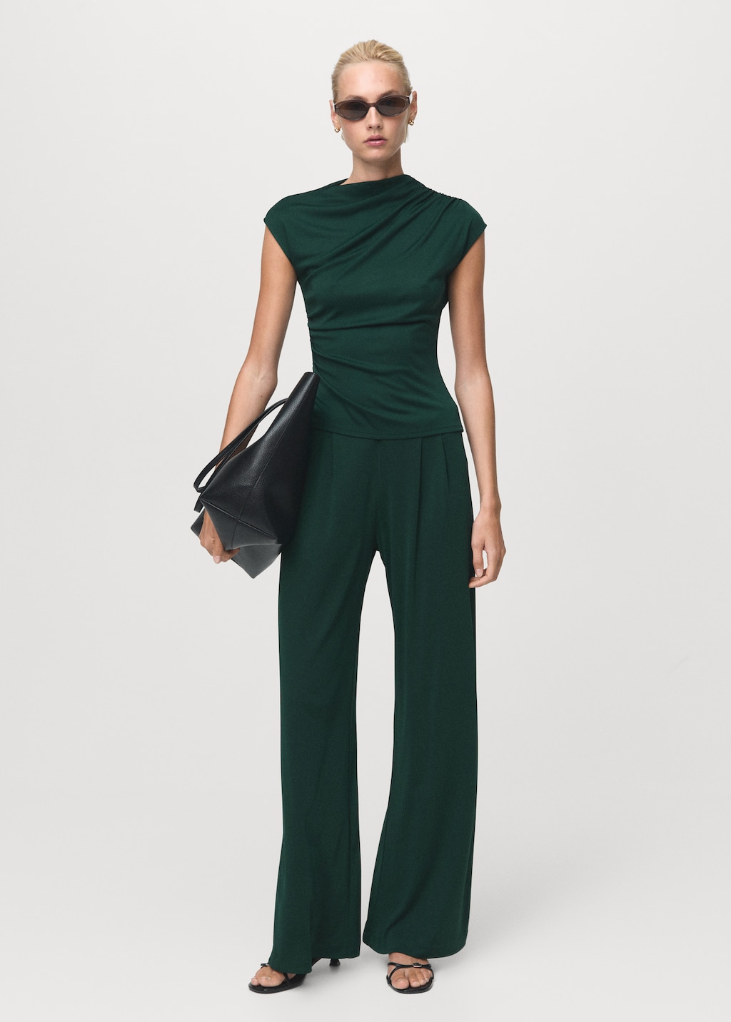 T-shirt with gathered asymmetrical neck