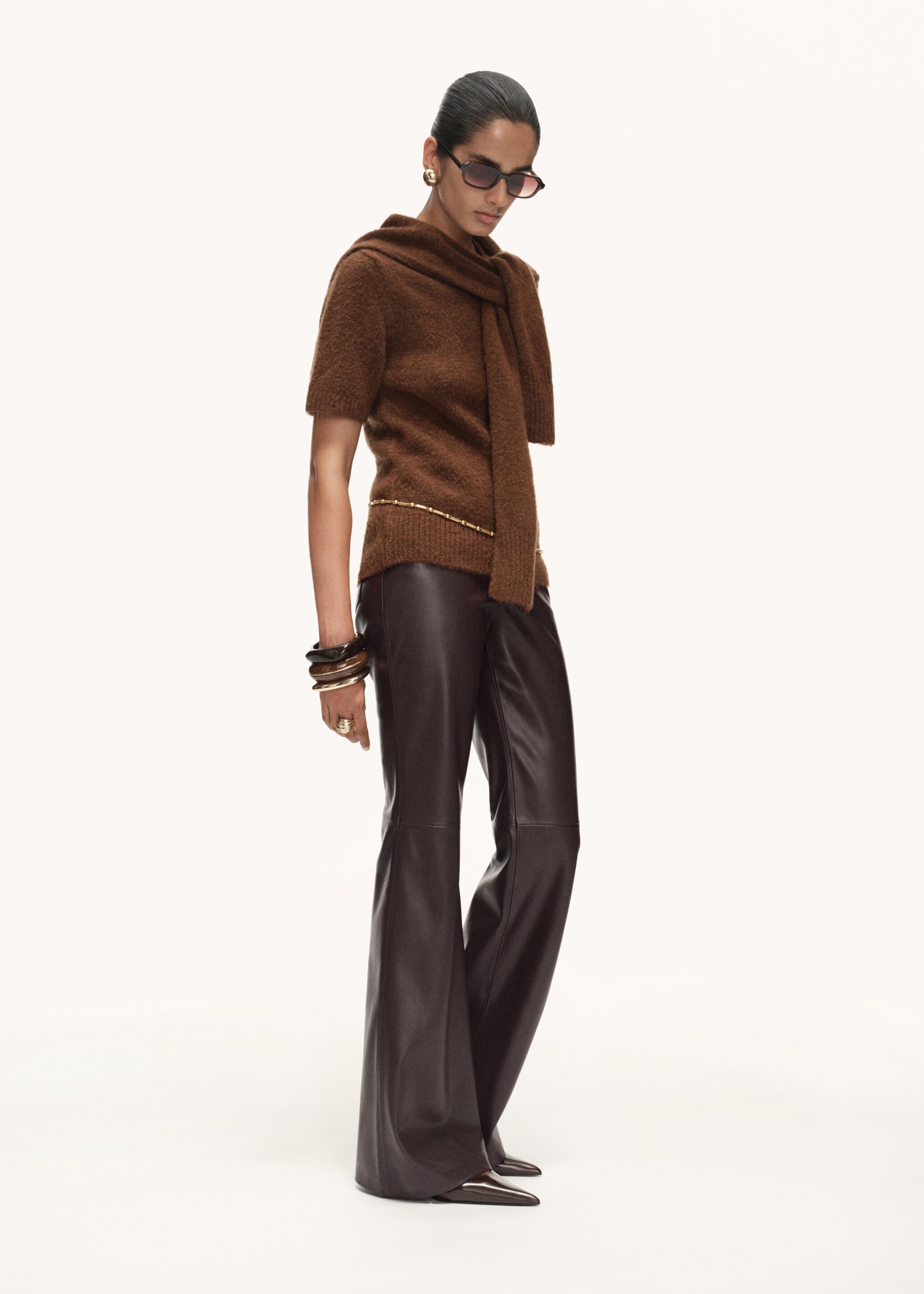 Leather-effect skinny trousers - General plane, Chocolate. Ref: 17045975-00.