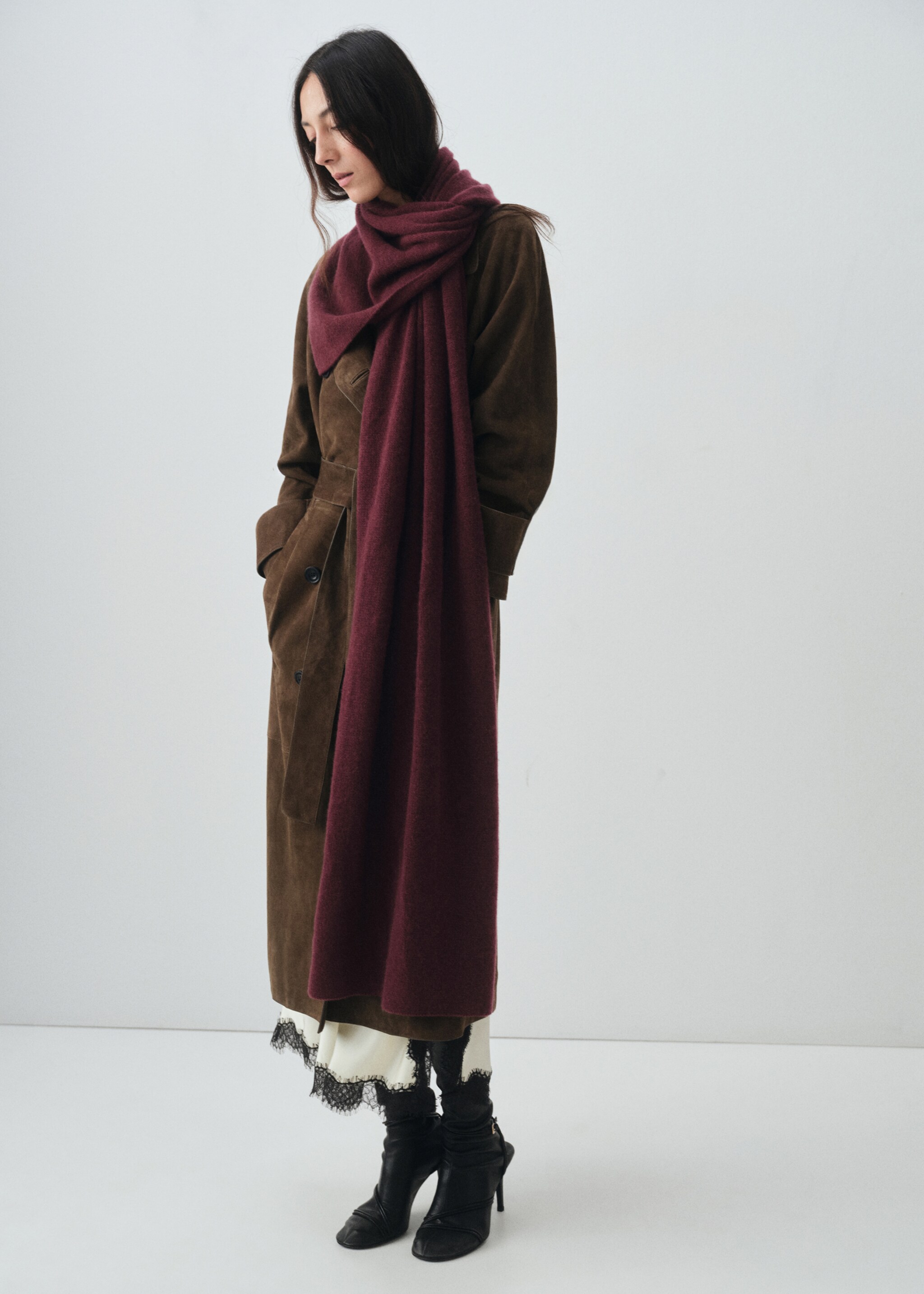 100% cashmere scarf - General plane, Burgundy. Ref: 17045976-00.