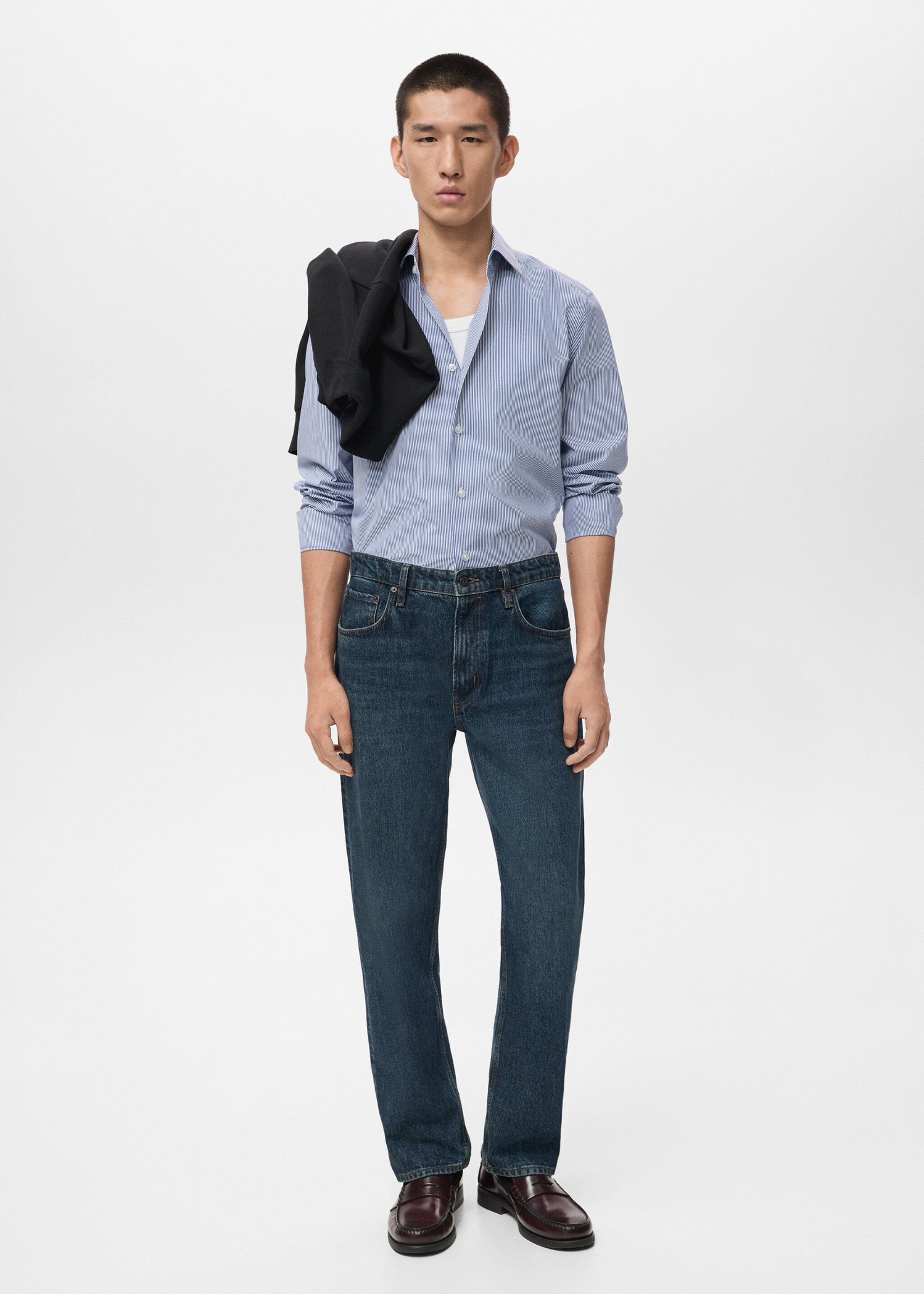 Camisa  100% algodón rayas slim fit - Plano general, Azul. Ref: 17046001-00.