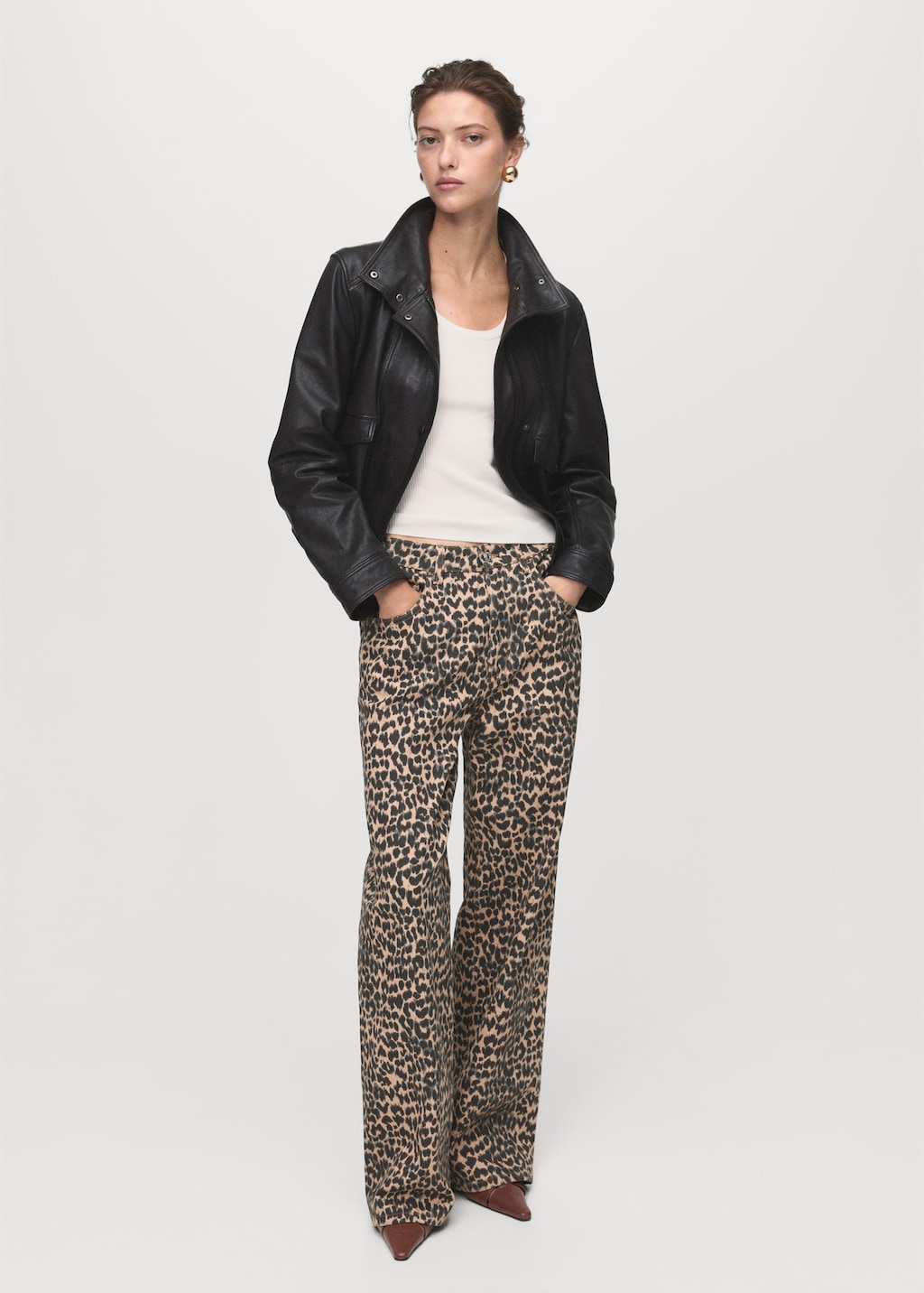 Leopard-print straight jeans