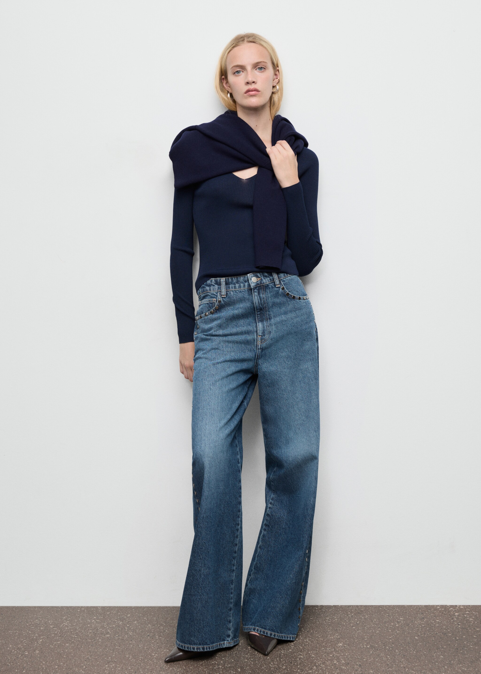 Wide leg studded jeans - General plane, Dark Blue. Ref: 17046004-00.