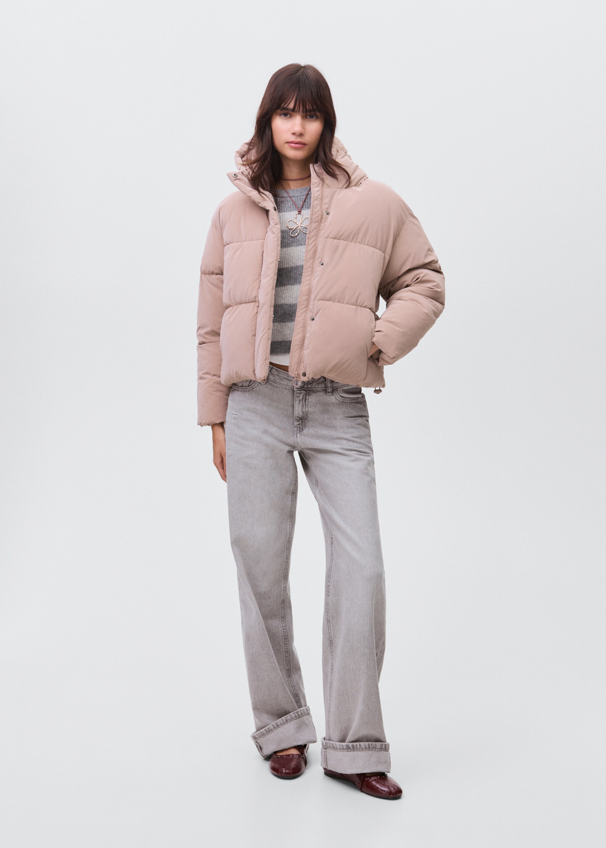 Waxed-effect padded anorak - General plane, Pastel Pink. Ref: 17046326-00.