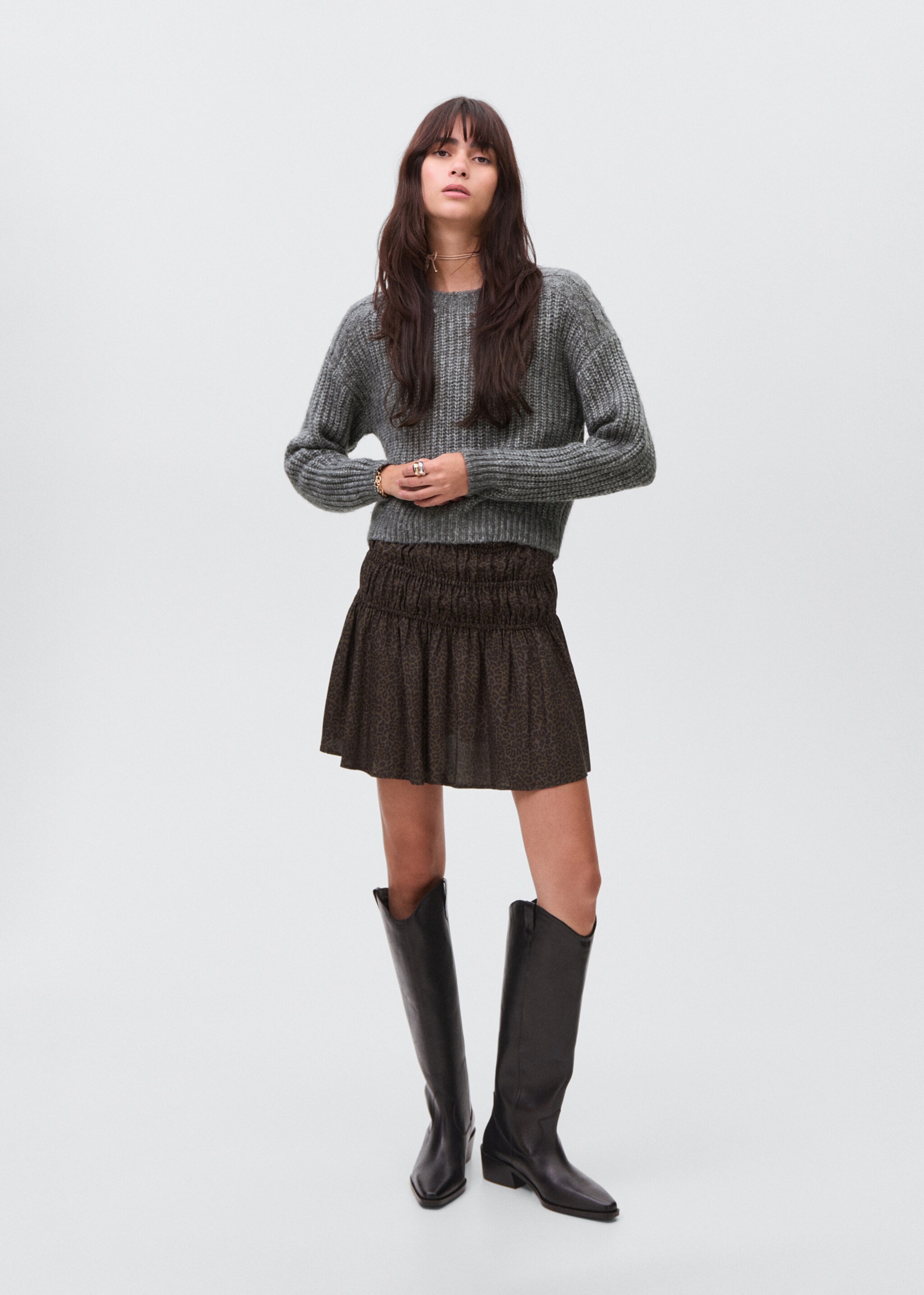 Leopard-print gathered skirt - General plane, Brown. Ref: 17046332-00.