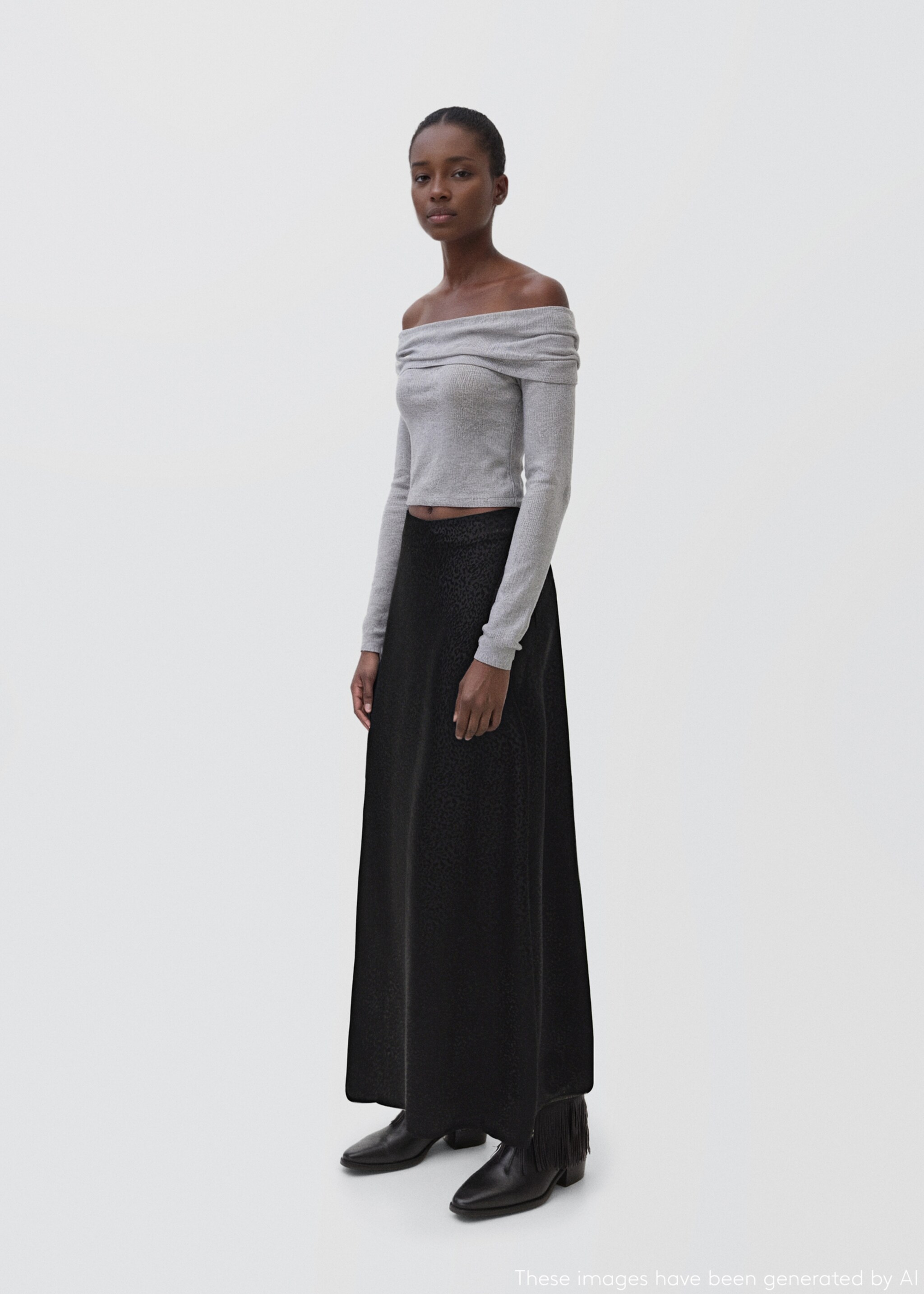 Long leopard-print skirt - General plane, Black denim. Ref: 17046334-00.
