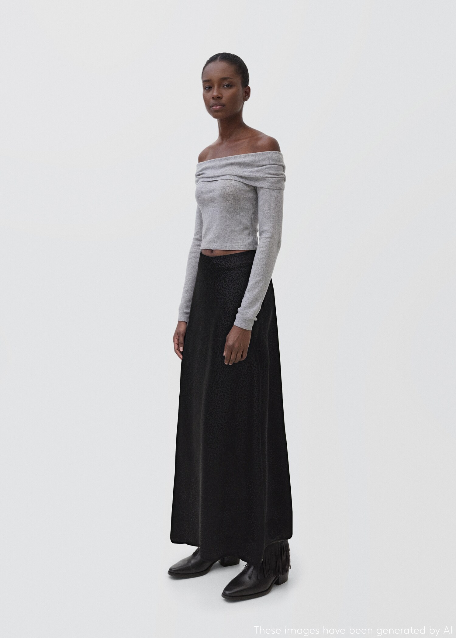 Long leopard-print skirt - General plane