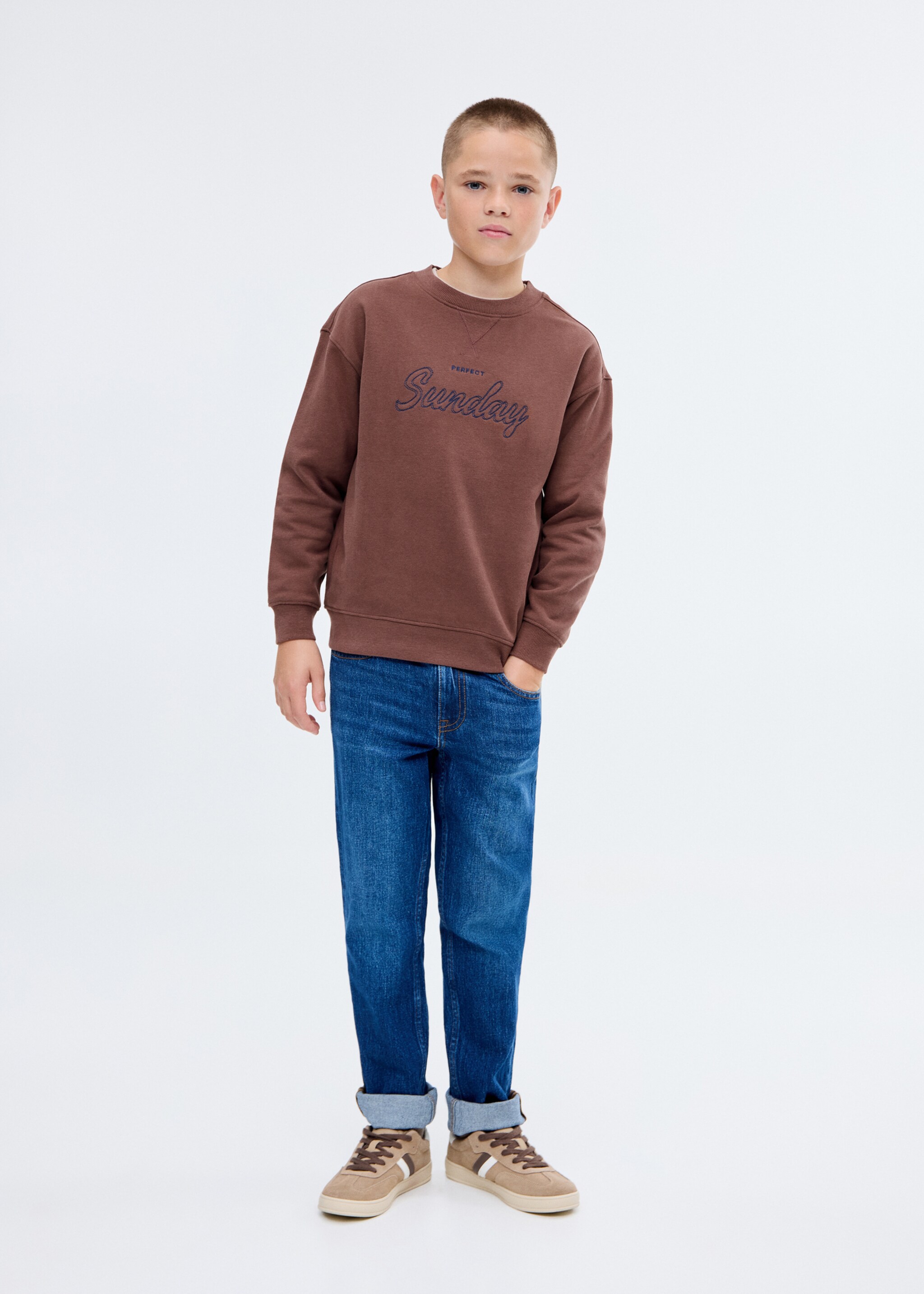 Sweater coton brodé - Plan général, Marron. Ref: 17046344-00.
