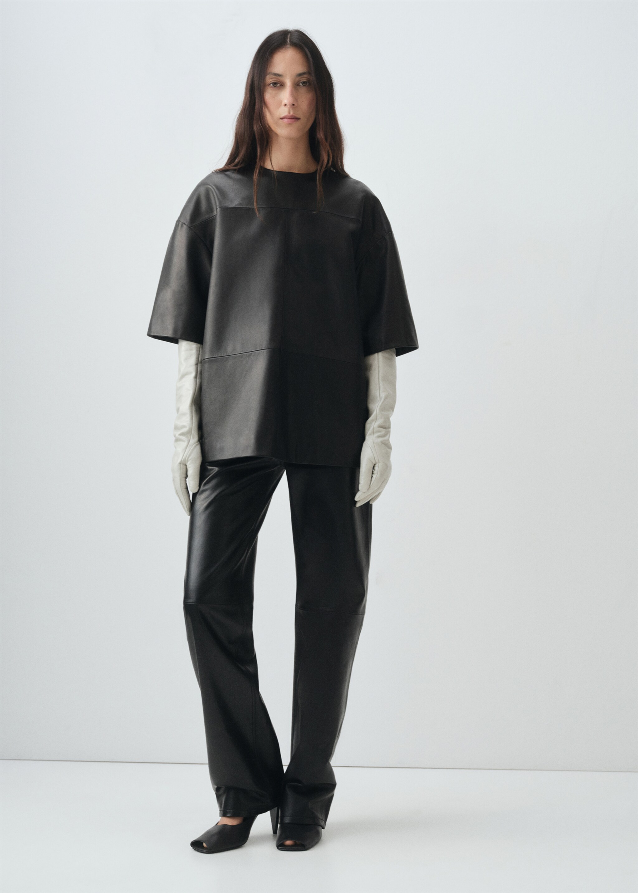 100% leather straight-leg trousers - General plane, Black. Ref: 17046358-00.