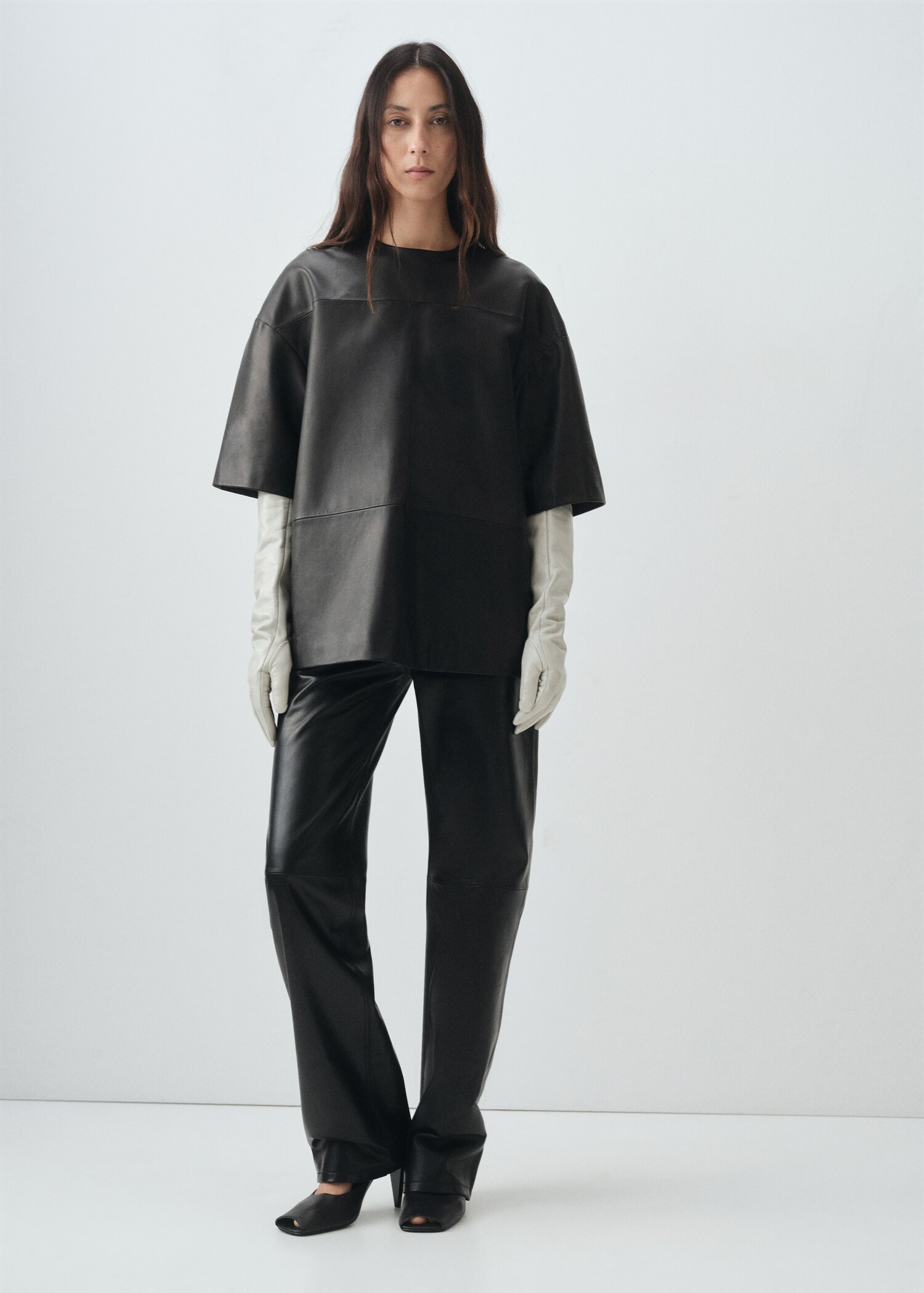 100% leather straight-leg trousers - General plane
