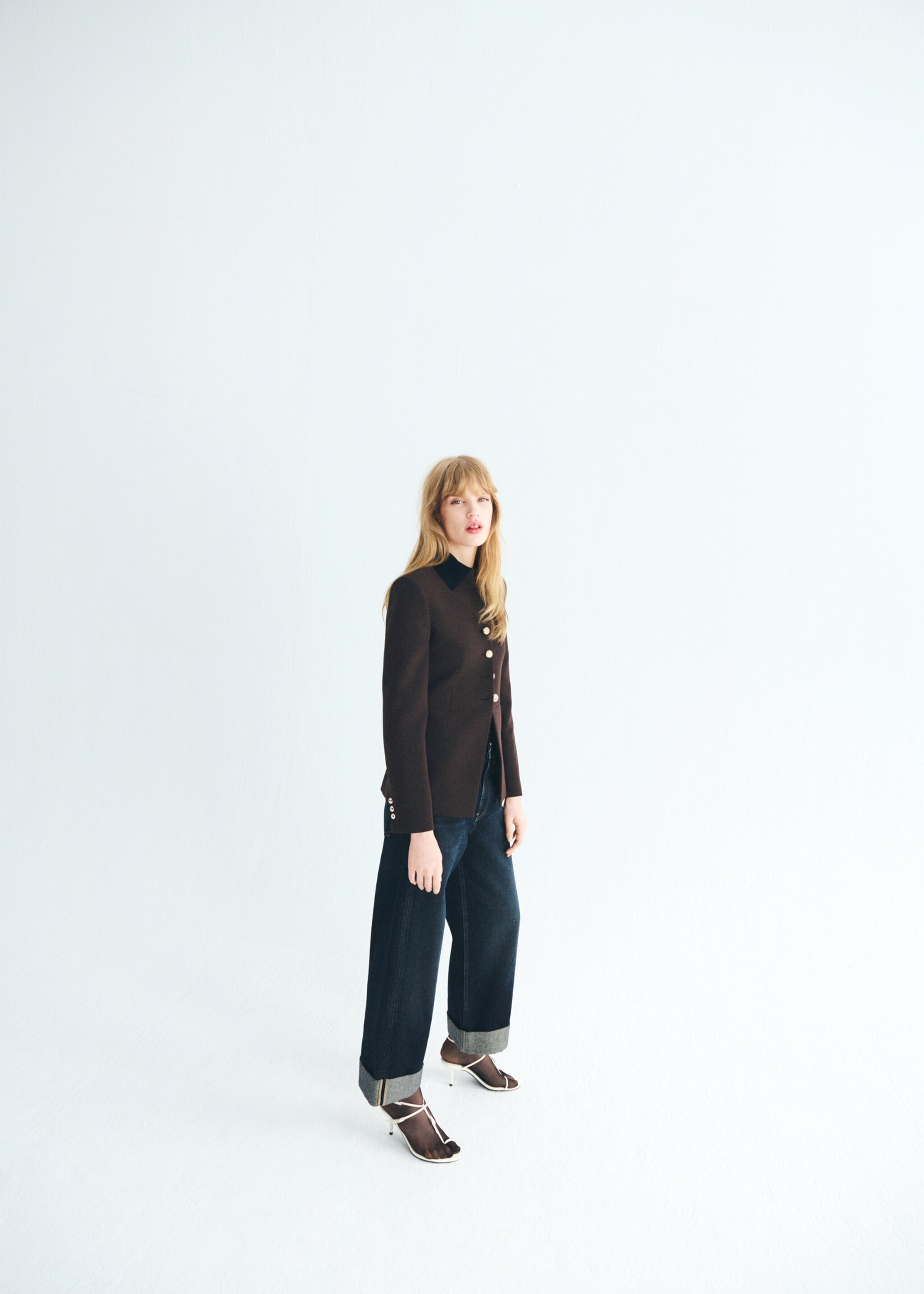 Jacket with jewel-button strip collar - General plane, Brown. Ref: 17046362-00.