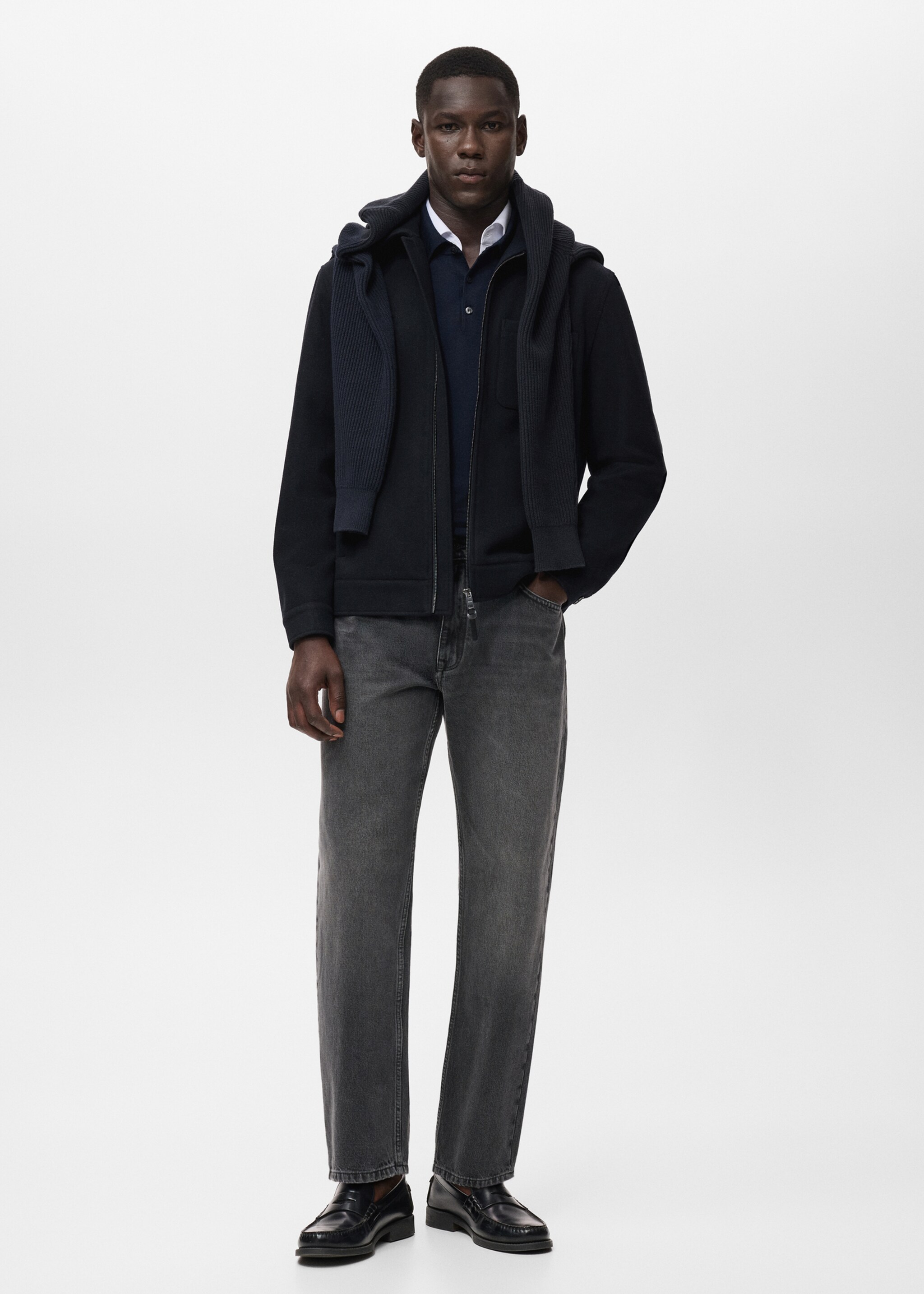 Wool Blend Jacket with Pocket - General plane, Navy. Ref: 17046722-00.