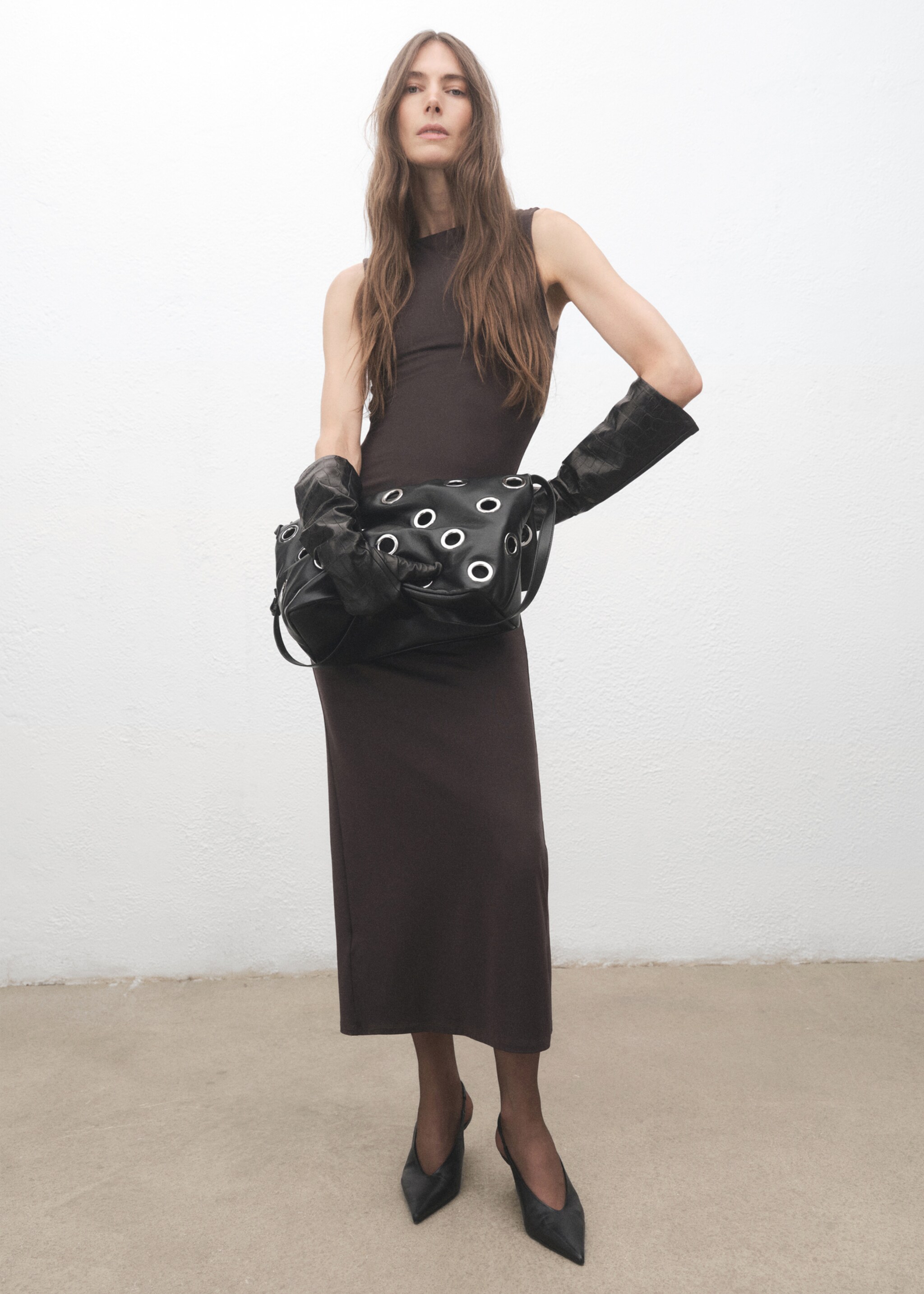 Shoulder bag with eyelets - General plane, Black. Ref: 17046740-00.