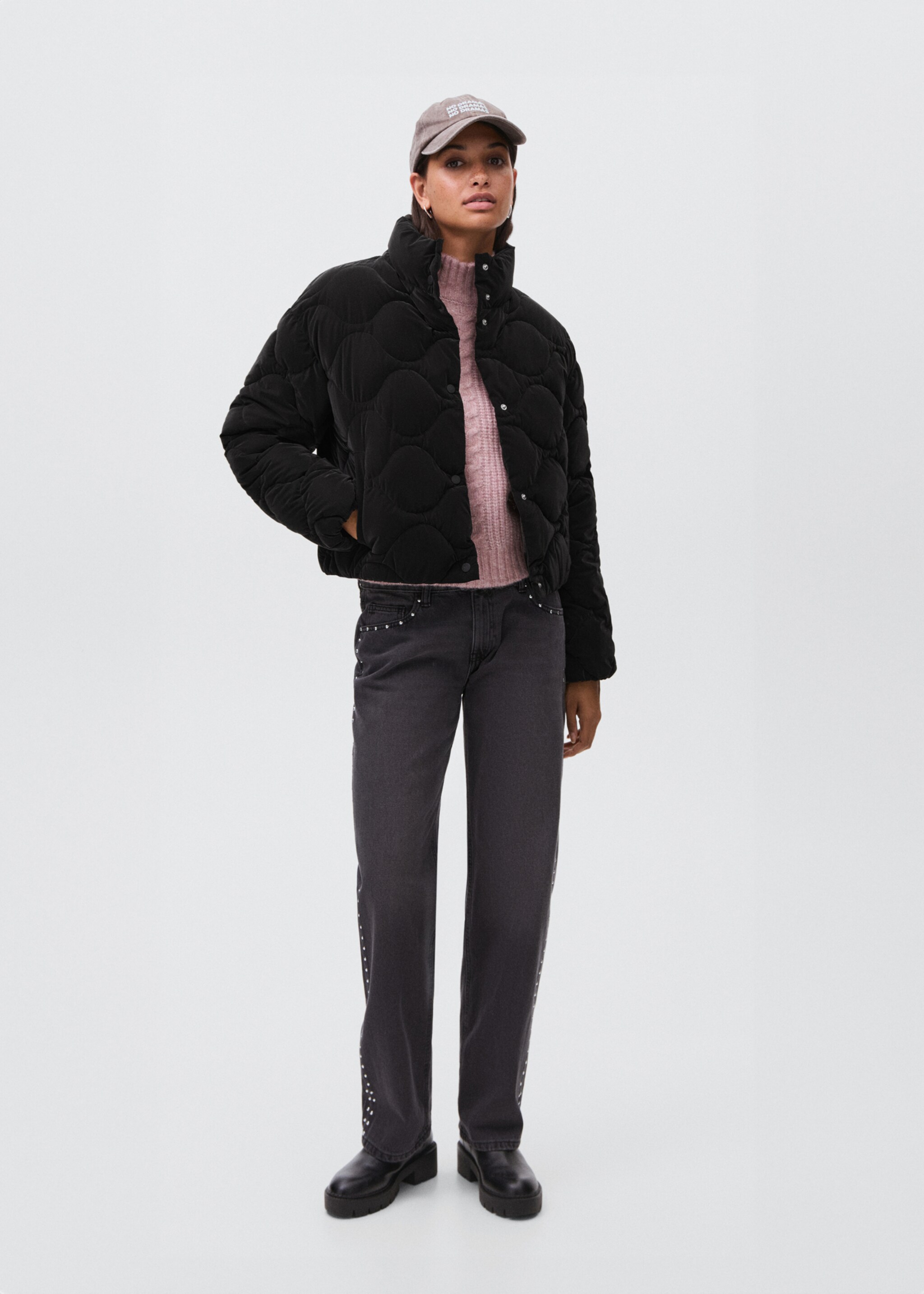 Anorak acolchado efecto encerado - Plano general, Negro. Ref: 17047760-00.