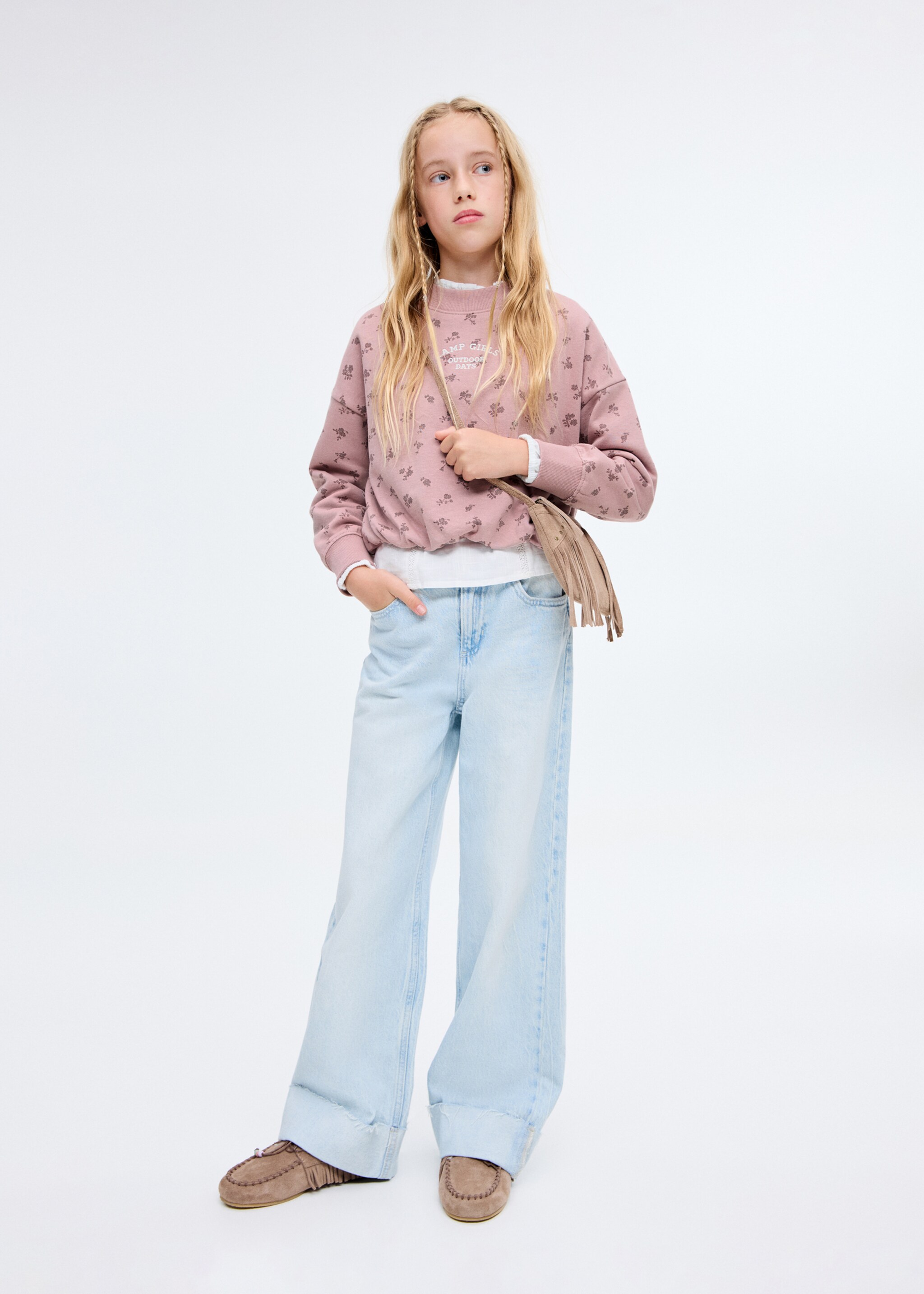 Embroidered sweatshirt with floral pattern - General plane, Pink. Ref: 17047768-00.