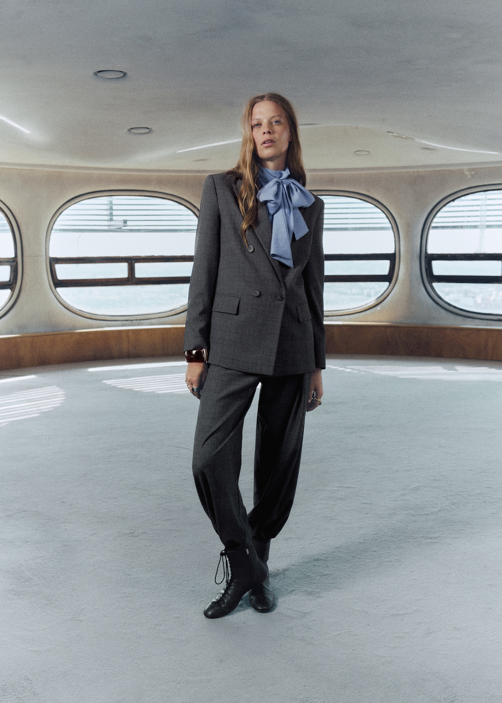 Double-breasted check suit jacket