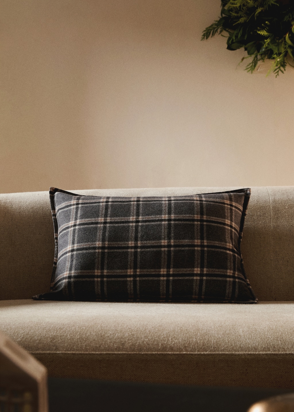 Wool check cushion cover 40x60 cm