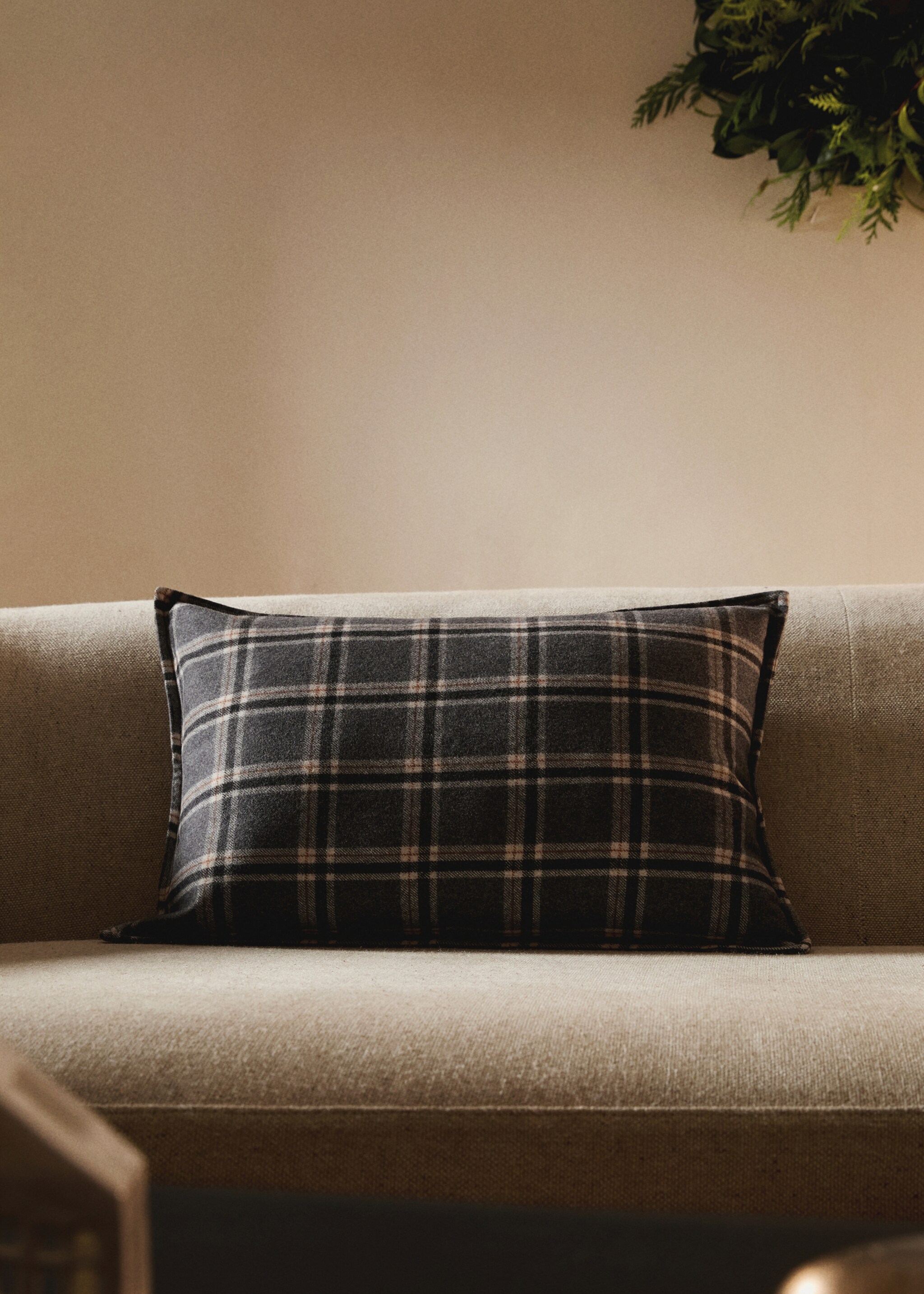 Wool check cushion cover 40x60 cm - General plane, Grey. Ref: 17047901-00.