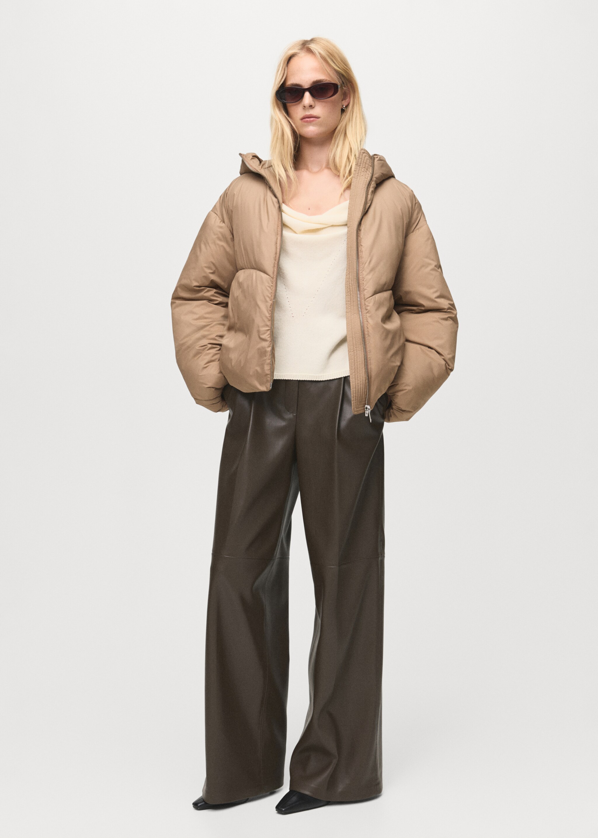 Short oversized anorak with hood - General plane, Beige. Ref: 17048266-00.