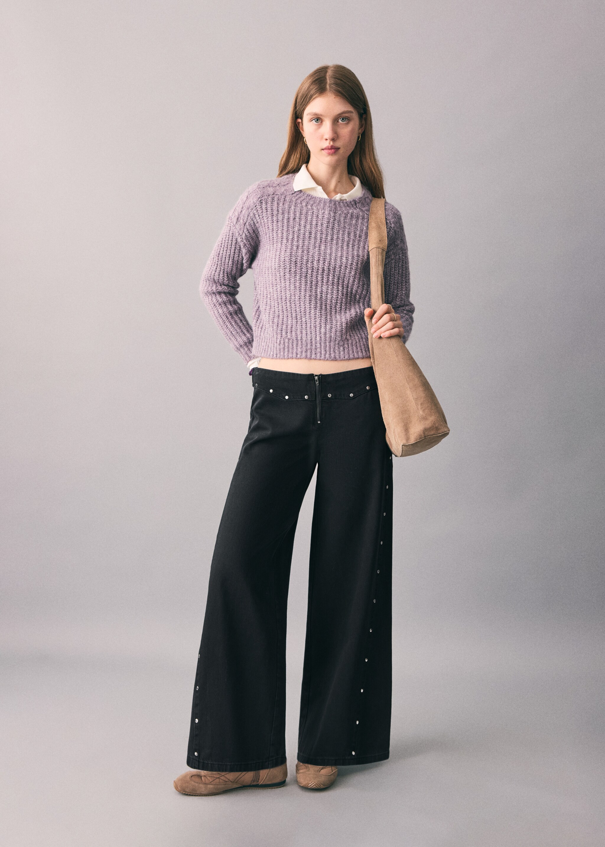 Jeans wideleg tachuelas - Plano general, Denim negro. Ref: 17048267-00.