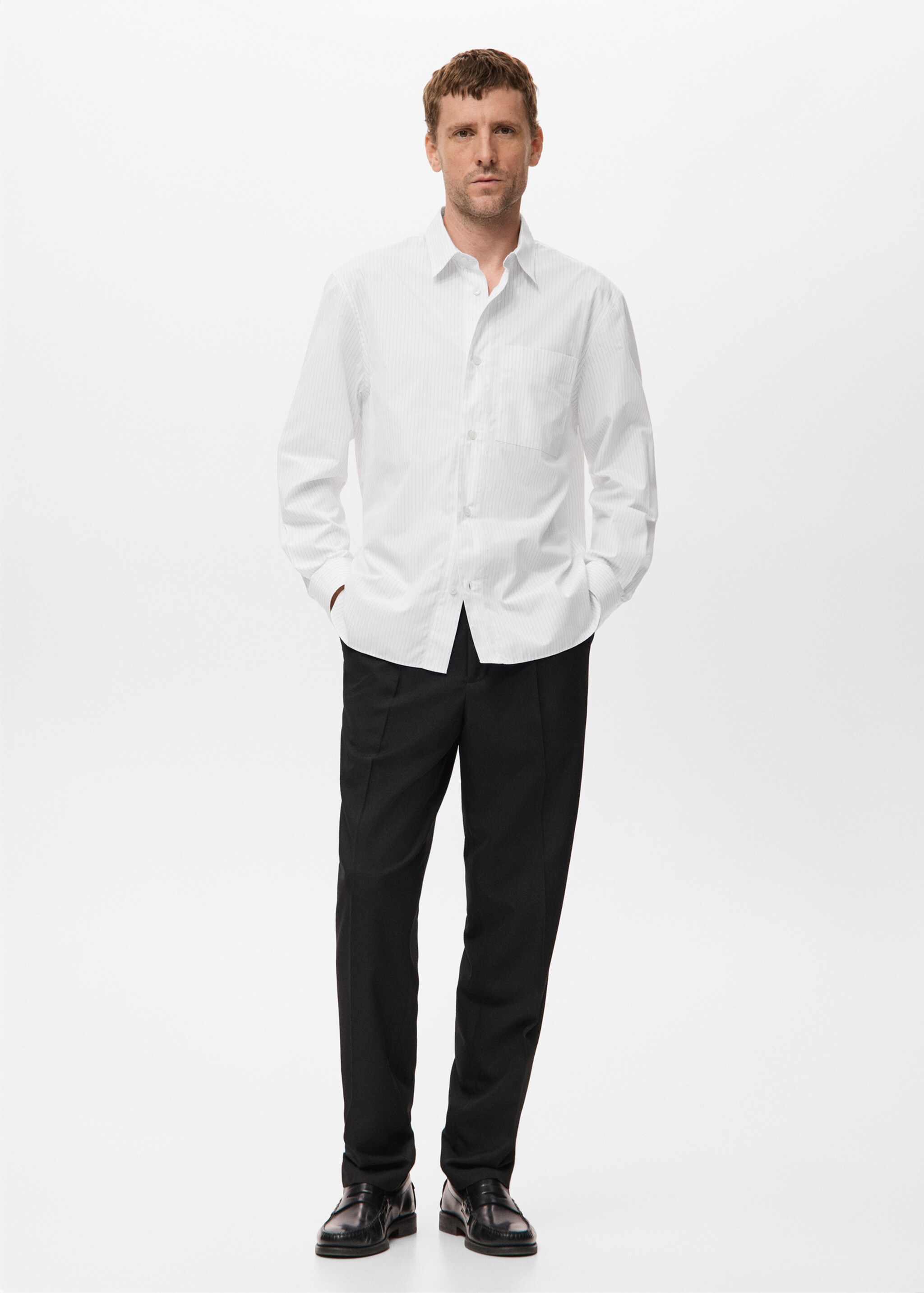 Chemise 100 % coton à rayures coupe relaxed fit - Plan général, Blanc. Ref: 17049209-00.