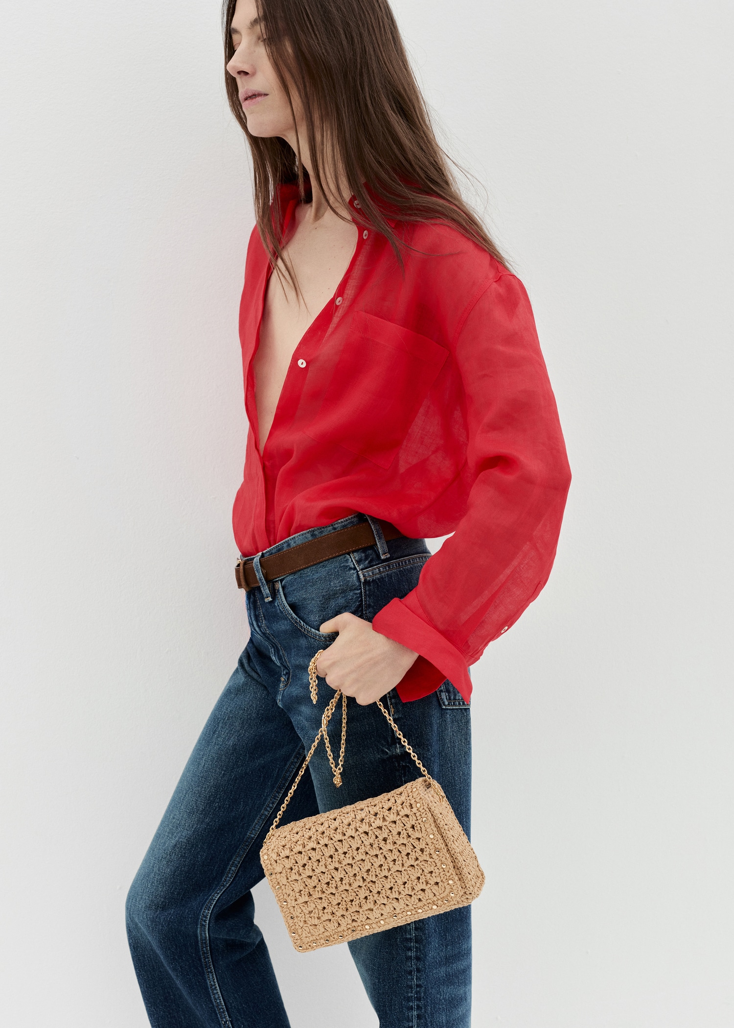Sac bandoulière fibre naturelle à clous - Plan général