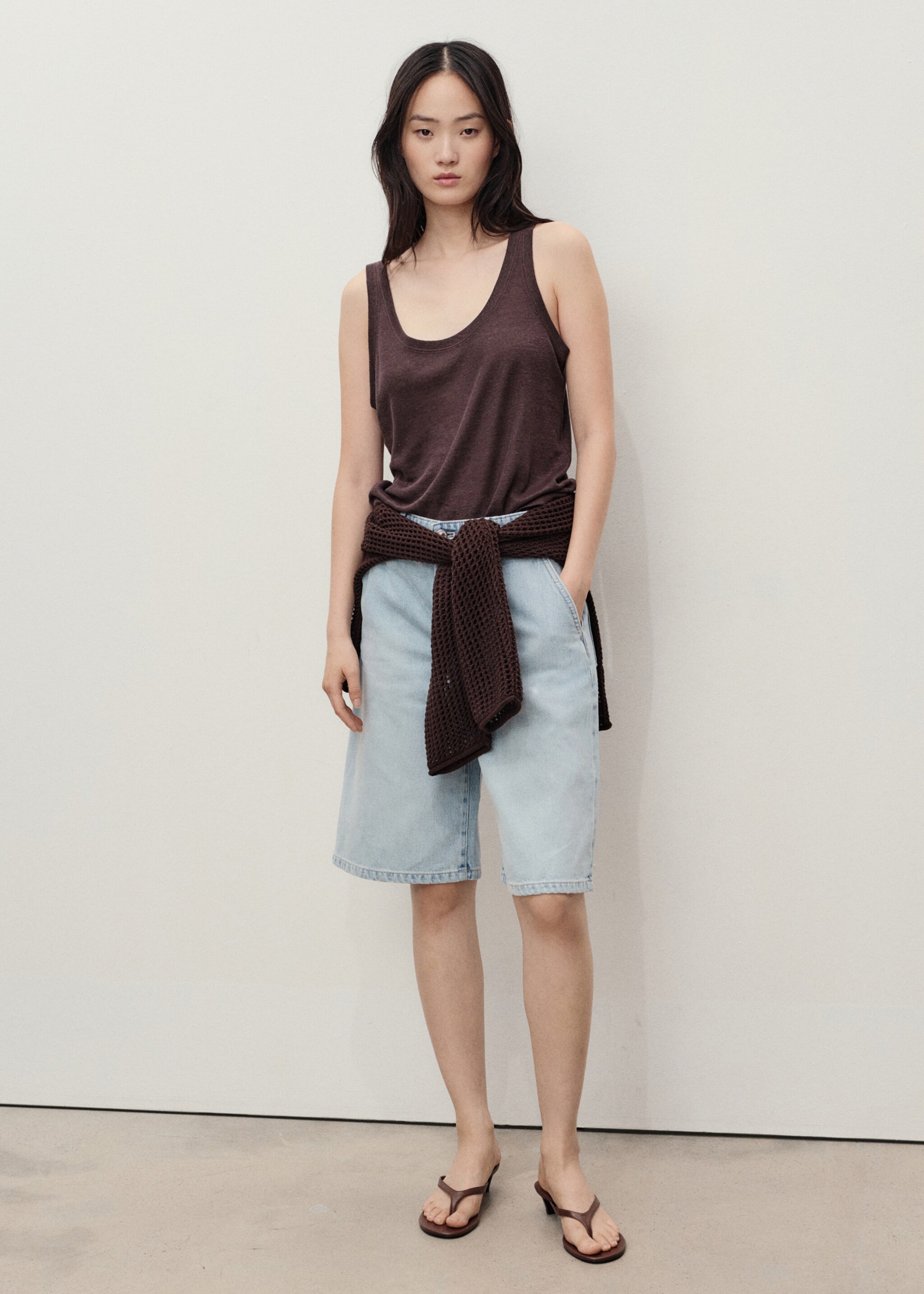 Straight-fit mid-rise denim jorts - General plane