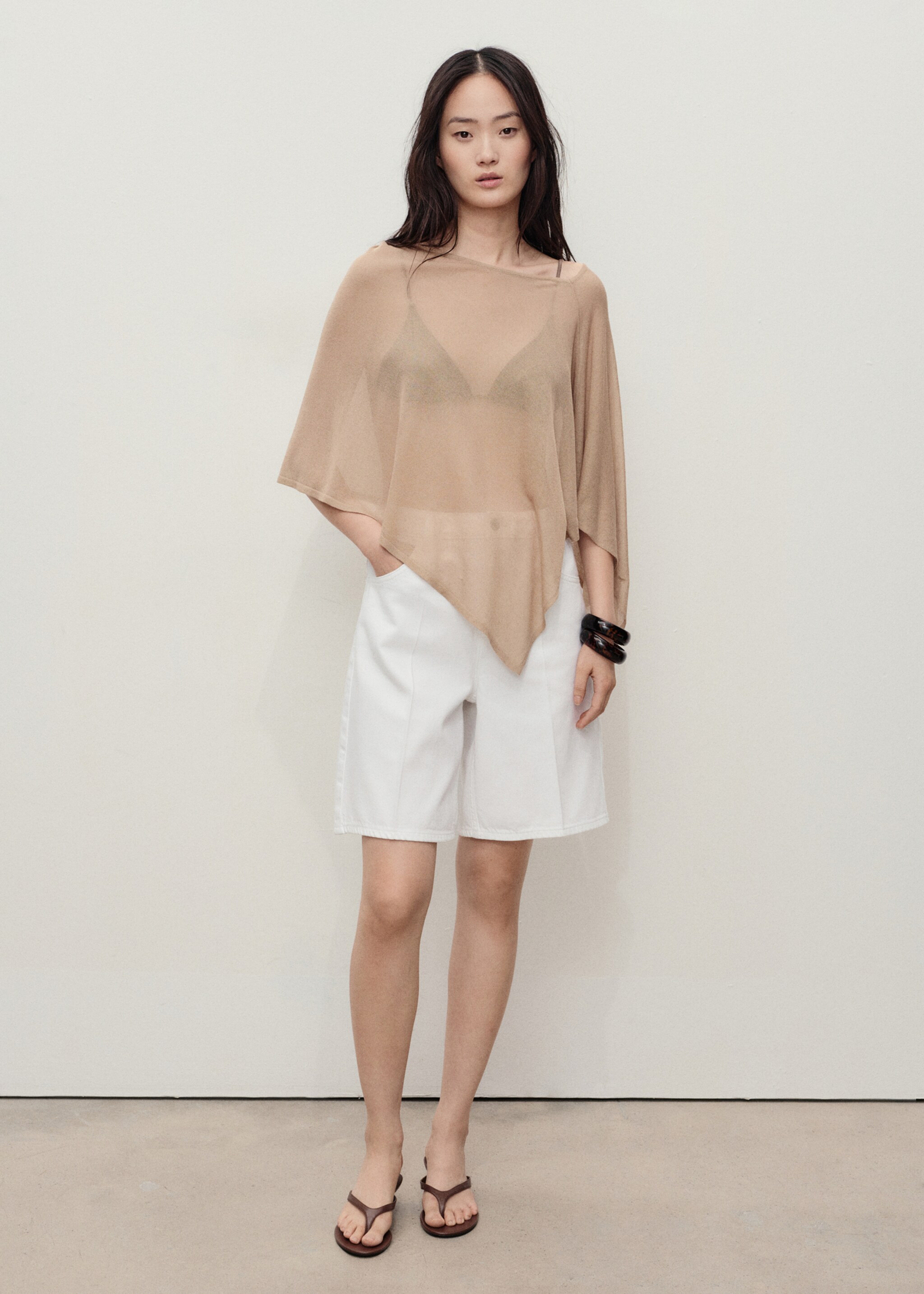 High-waist straight-fit denim shorts - General plane