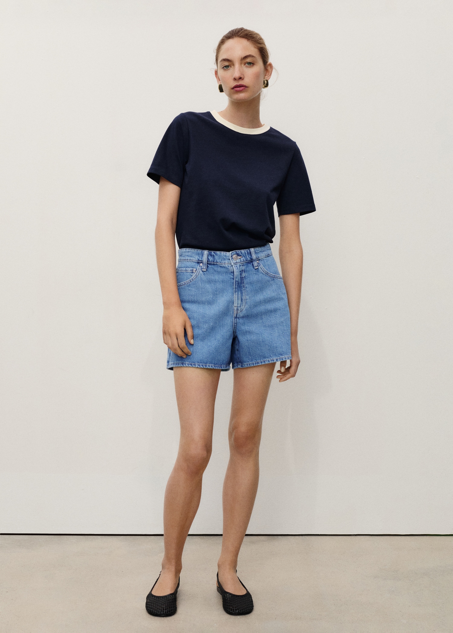 Short en jean droit taille haute - Plan général