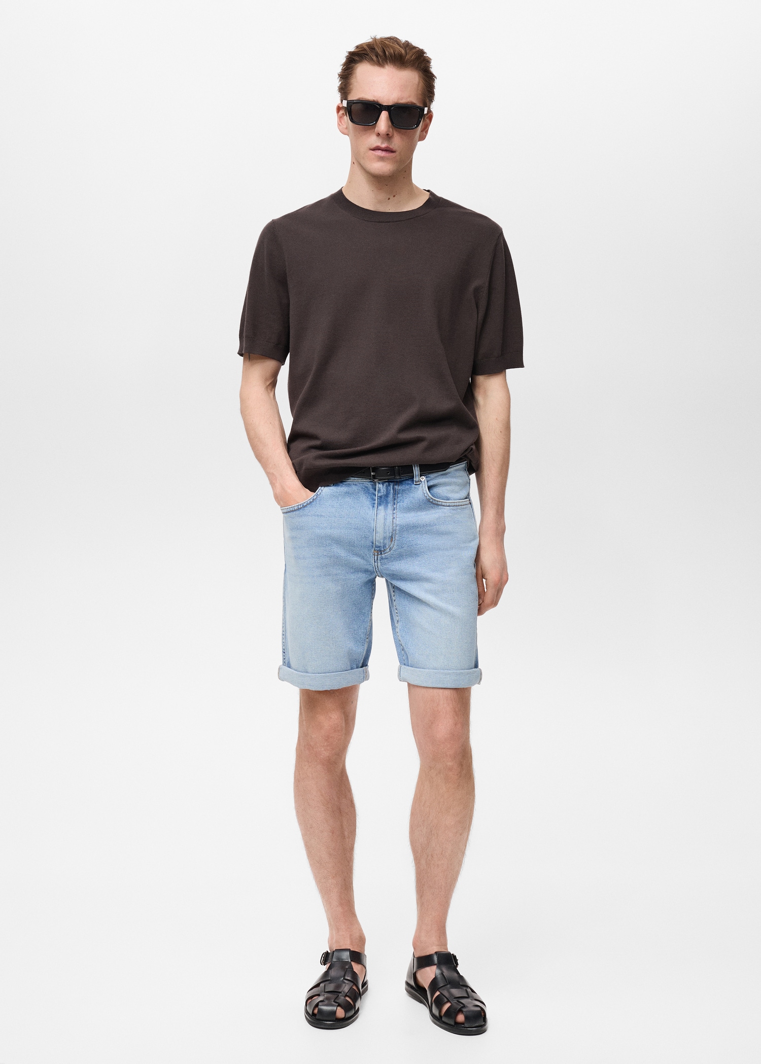 Slim-fit denim bermuda shorts - Main Image