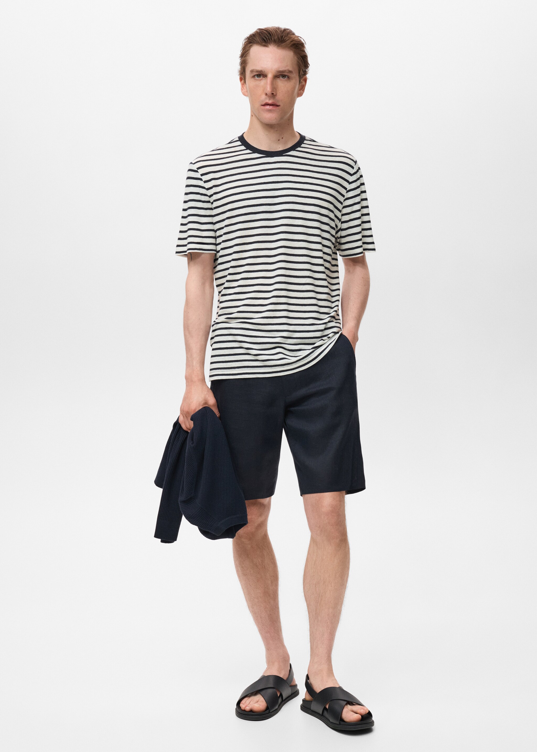Gestreept linnen slim-fit T-shirt - Overzichtstekening