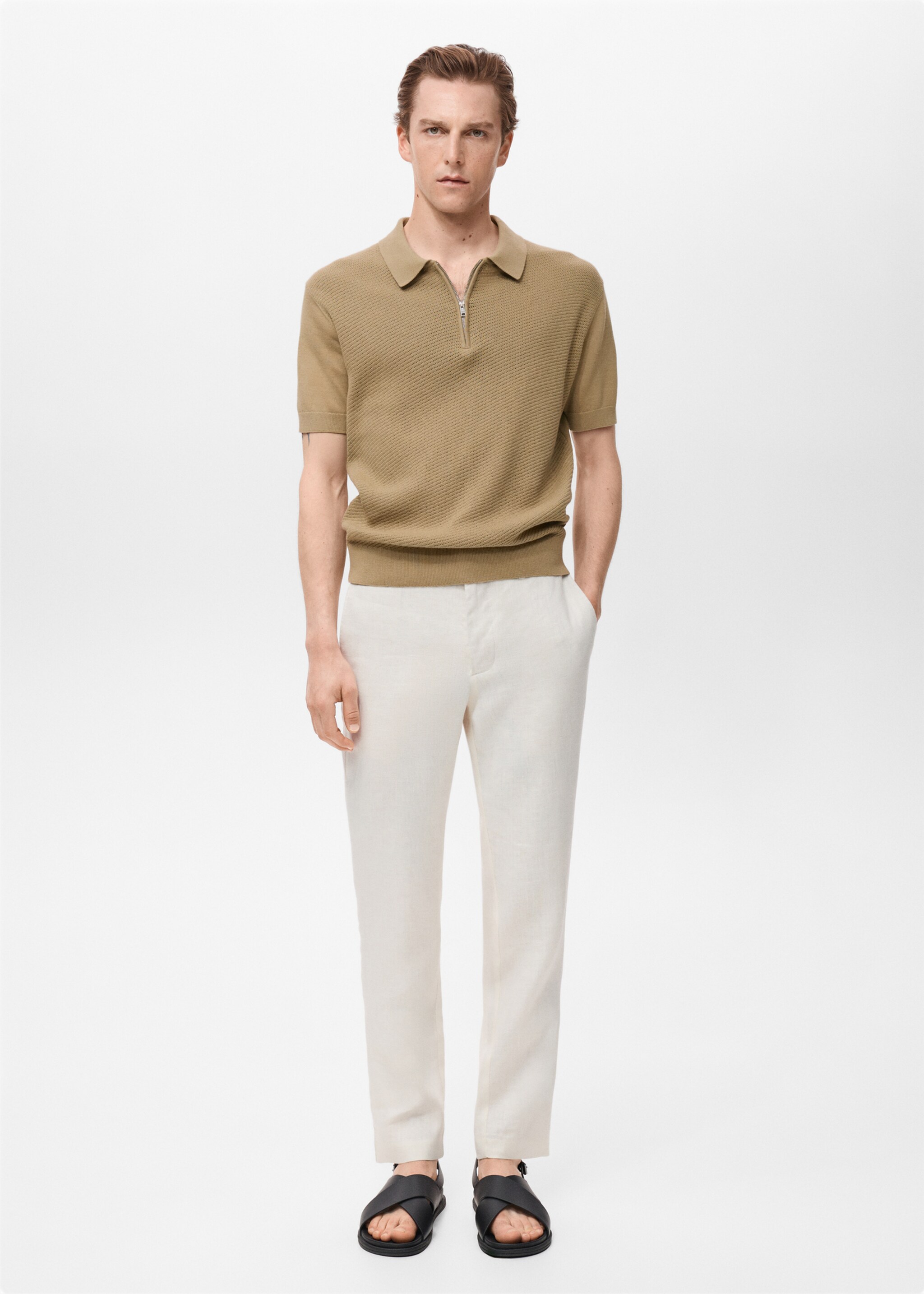 Tricou polo tricotat cu fermoar - Plan general