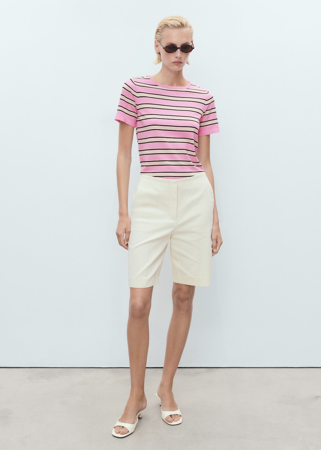 Mango Short-sleeved sweater with combined stripes
