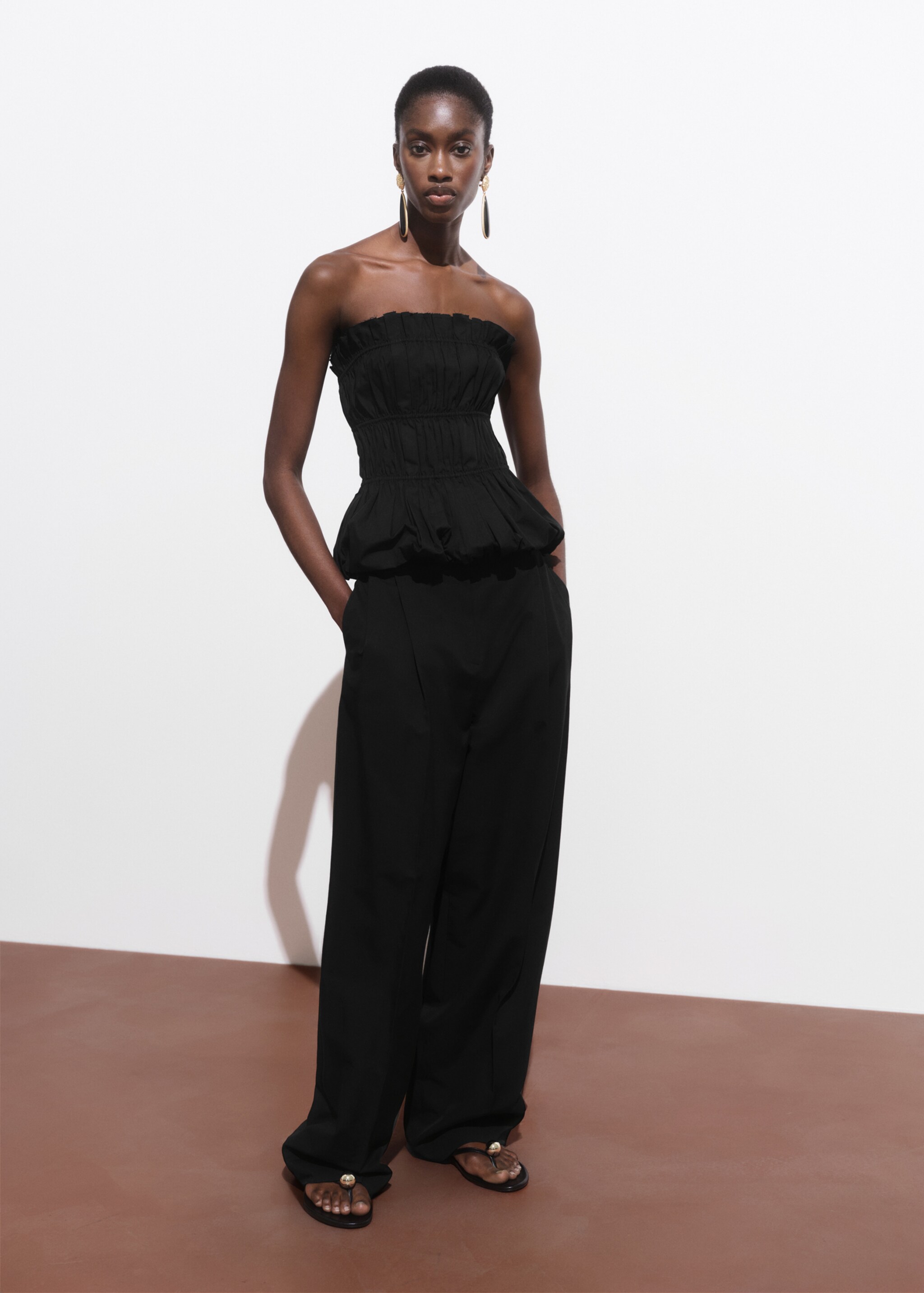 Ruched strapless top - General plane, Black. Ref: 17051269-00.
