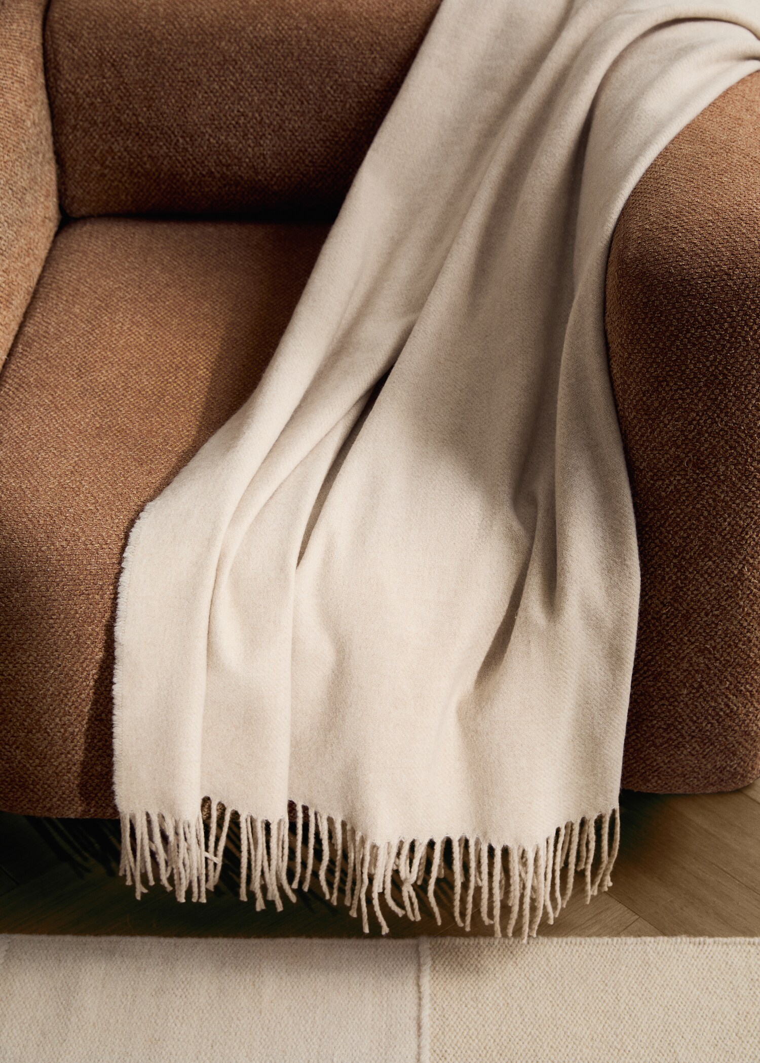 Fringed wool blend blanket - General plane