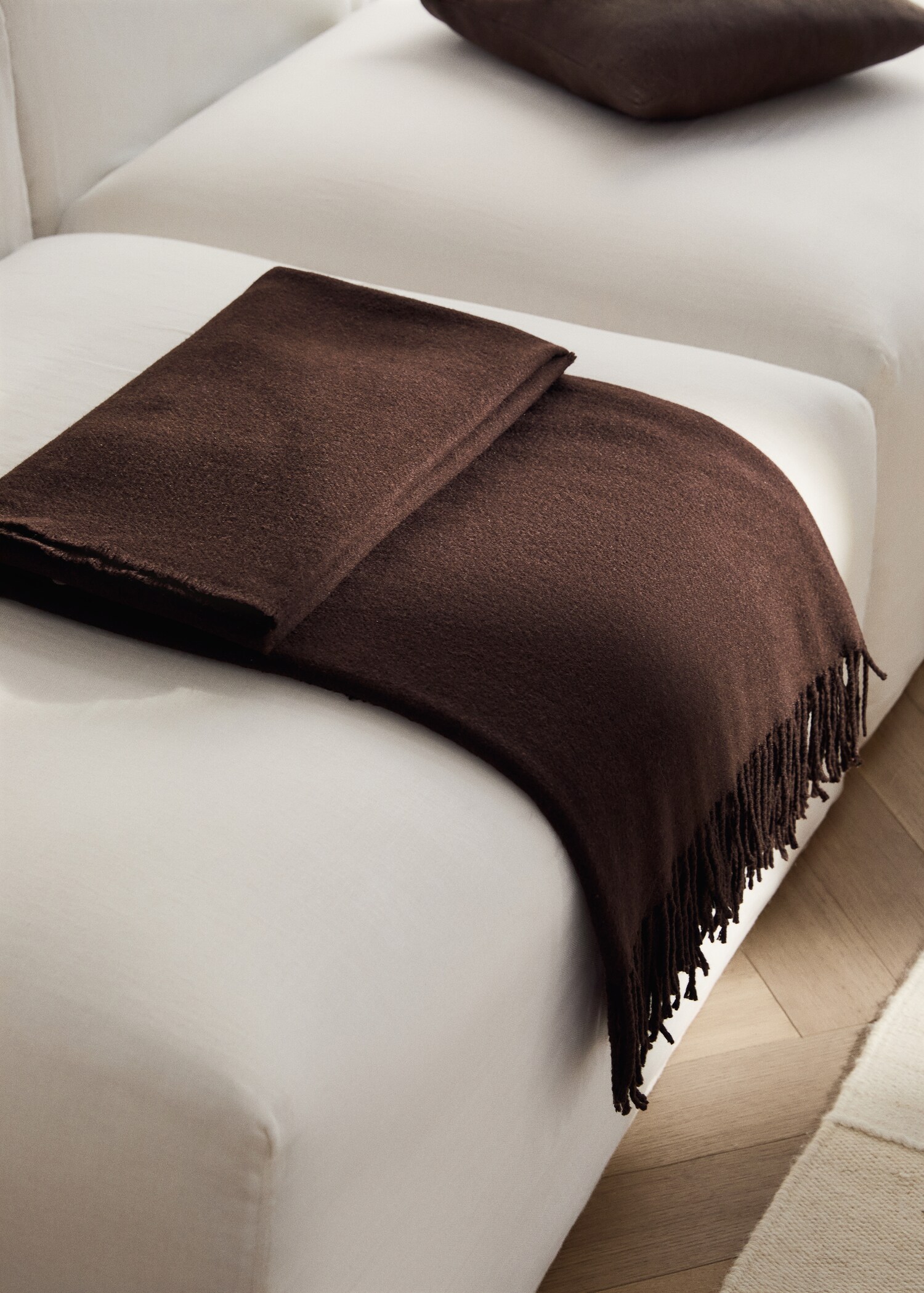 Fringed wool blend blanket - General plane