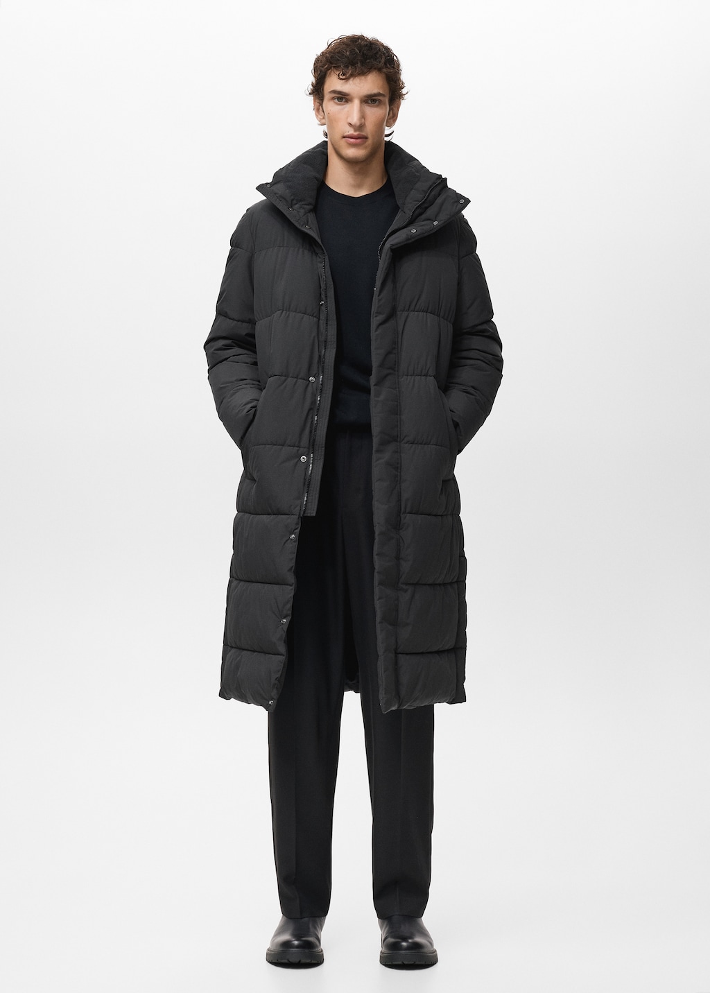 Water-repellent quilted long anorak